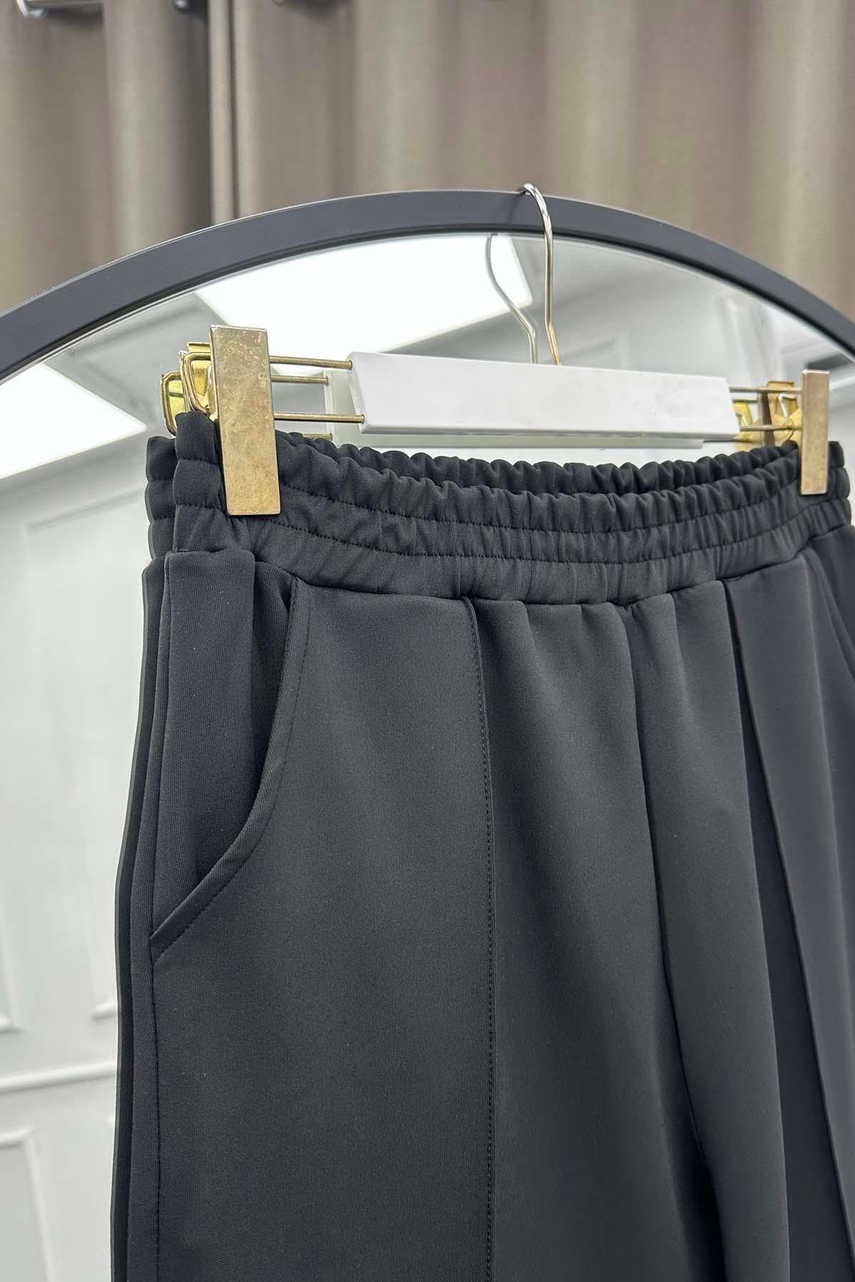 Scuba Çımalı Beli Lastikli Pantolon Siyah