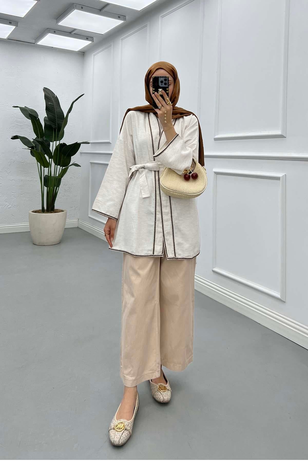 Şerit Detaylı Kimono Taş
