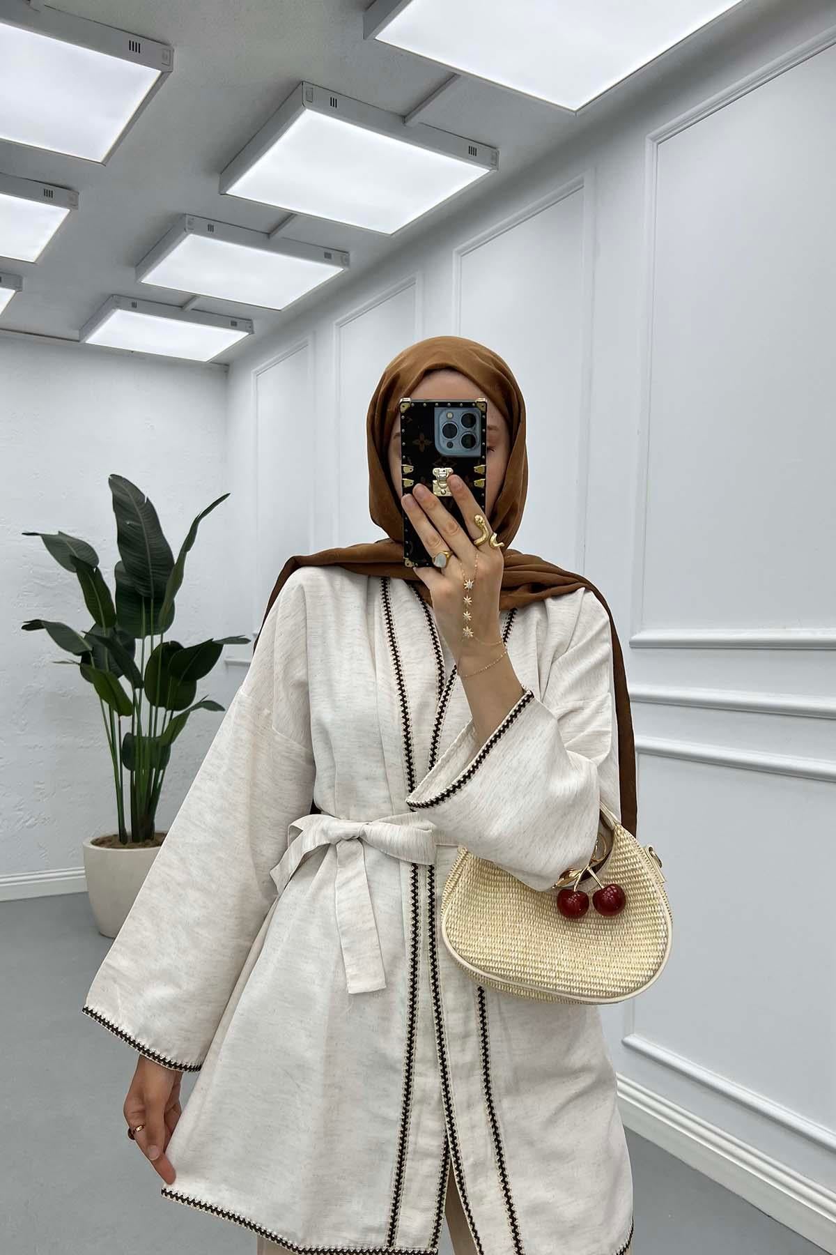Şerit Detaylı Kimono Taş