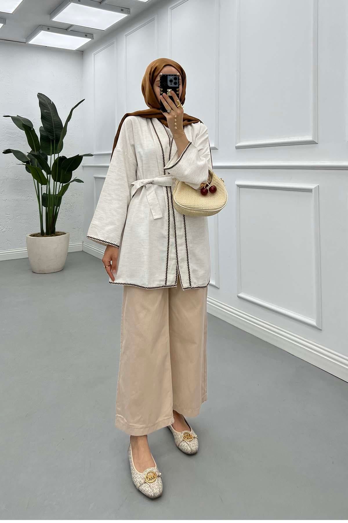 Şerit Detaylı Kimono Taş