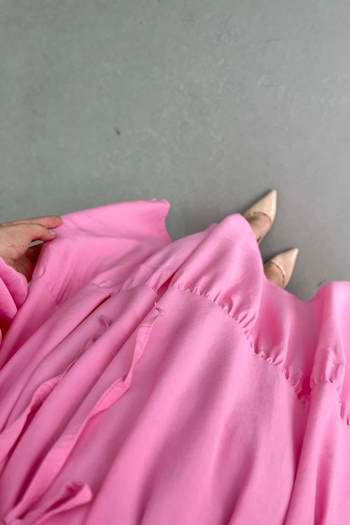 Seyyar Kuşaklı Elbise Pembe