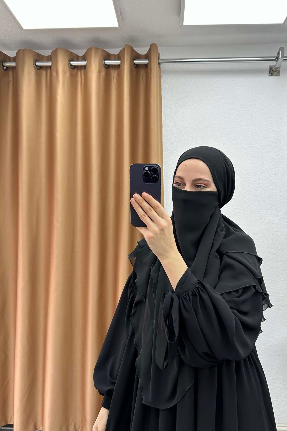 Şifon Sufleli Medine İpeği Takım Siyah