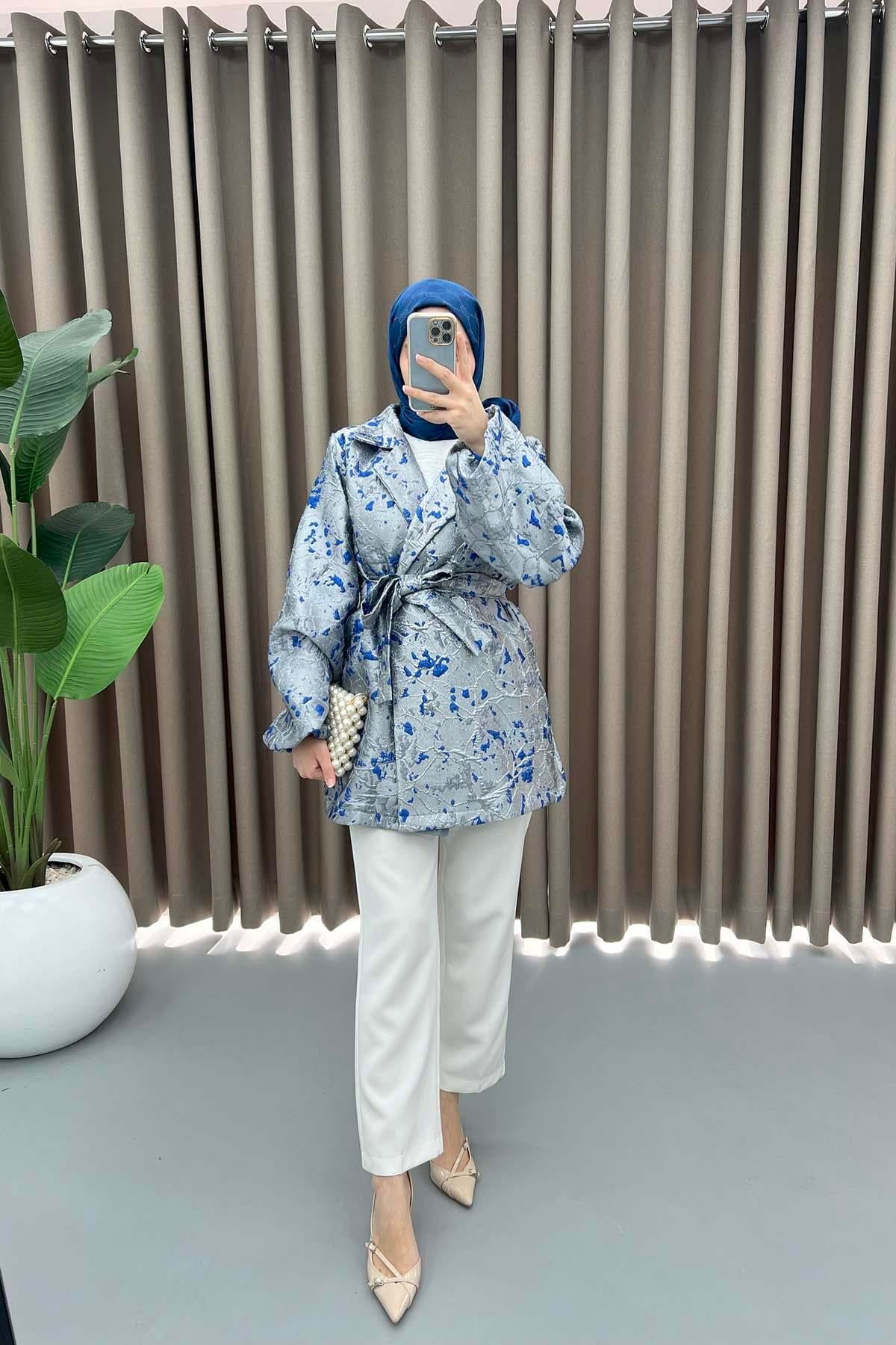 Simli Kimono Gümüş