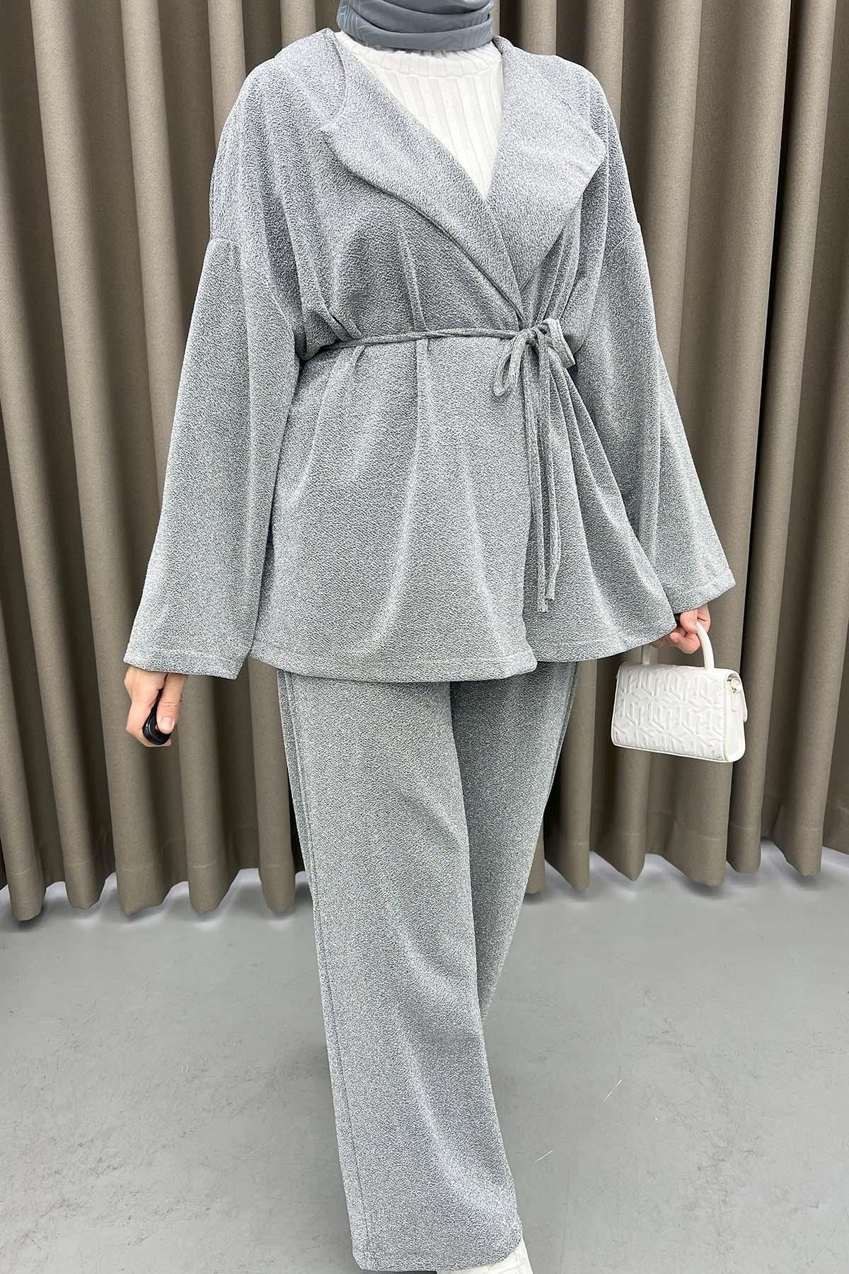 Simli Kimono Takım Gümüş