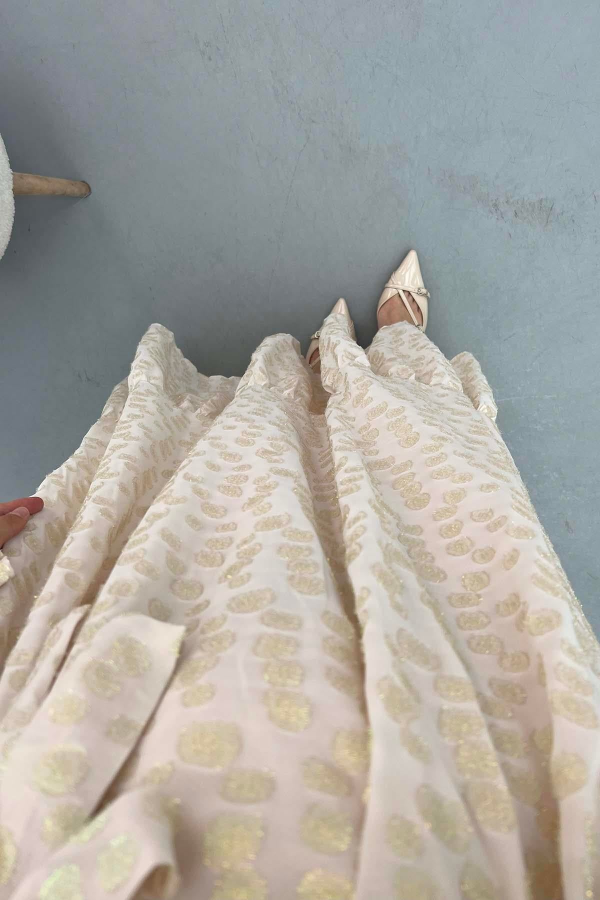 Simli Prenses Elbise Bej