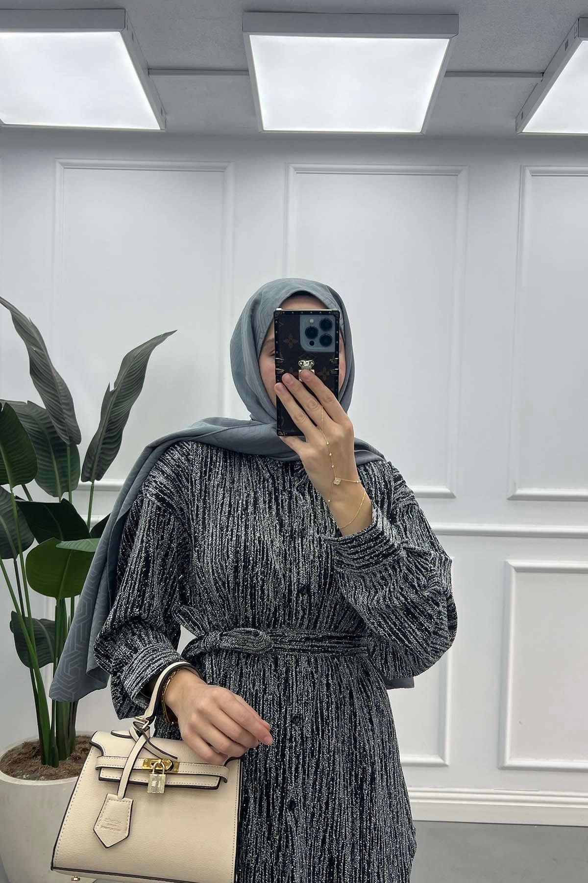 Simli Taşlı Pantolon Takım Siyah