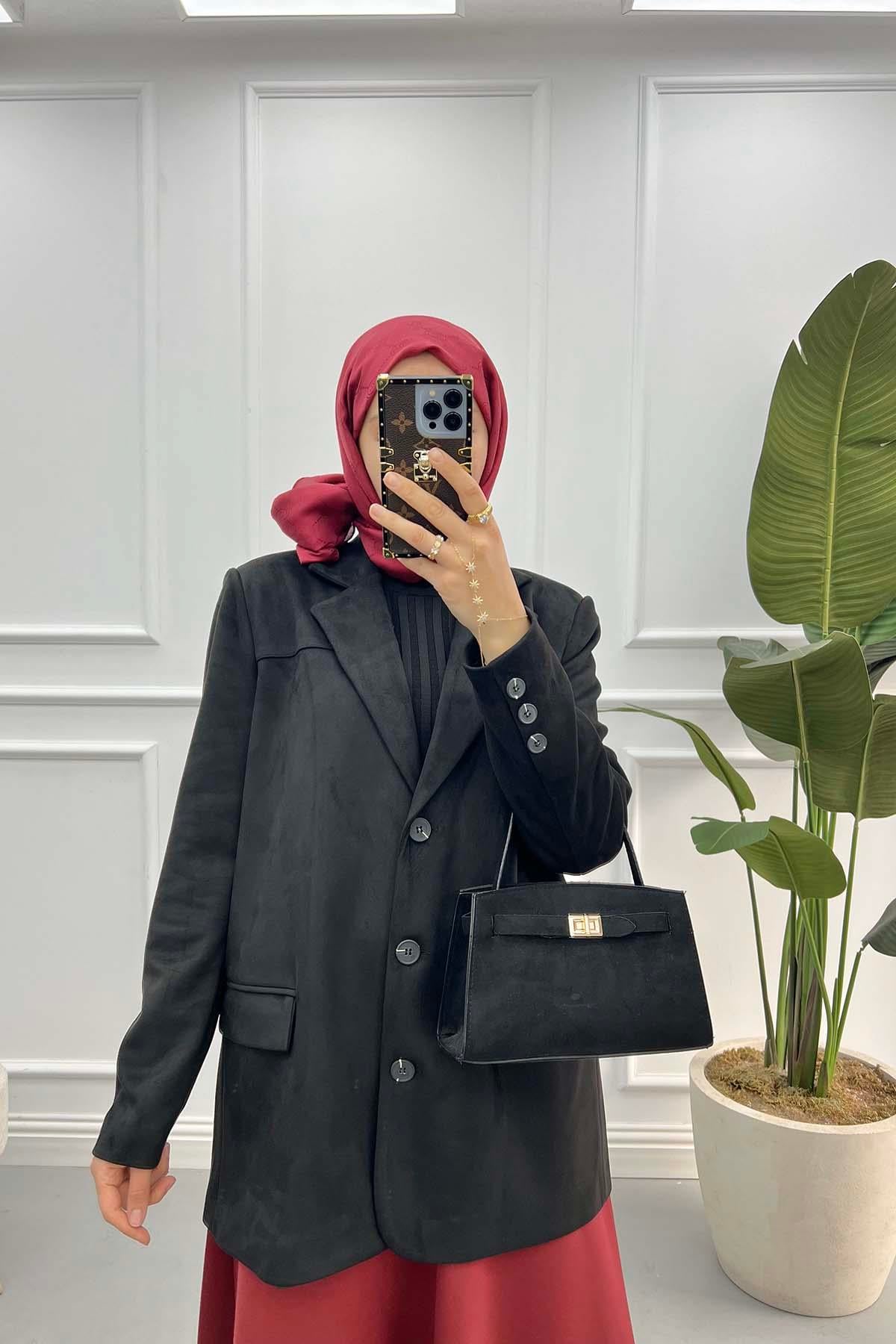 Süet Blazer Ceket Siyah