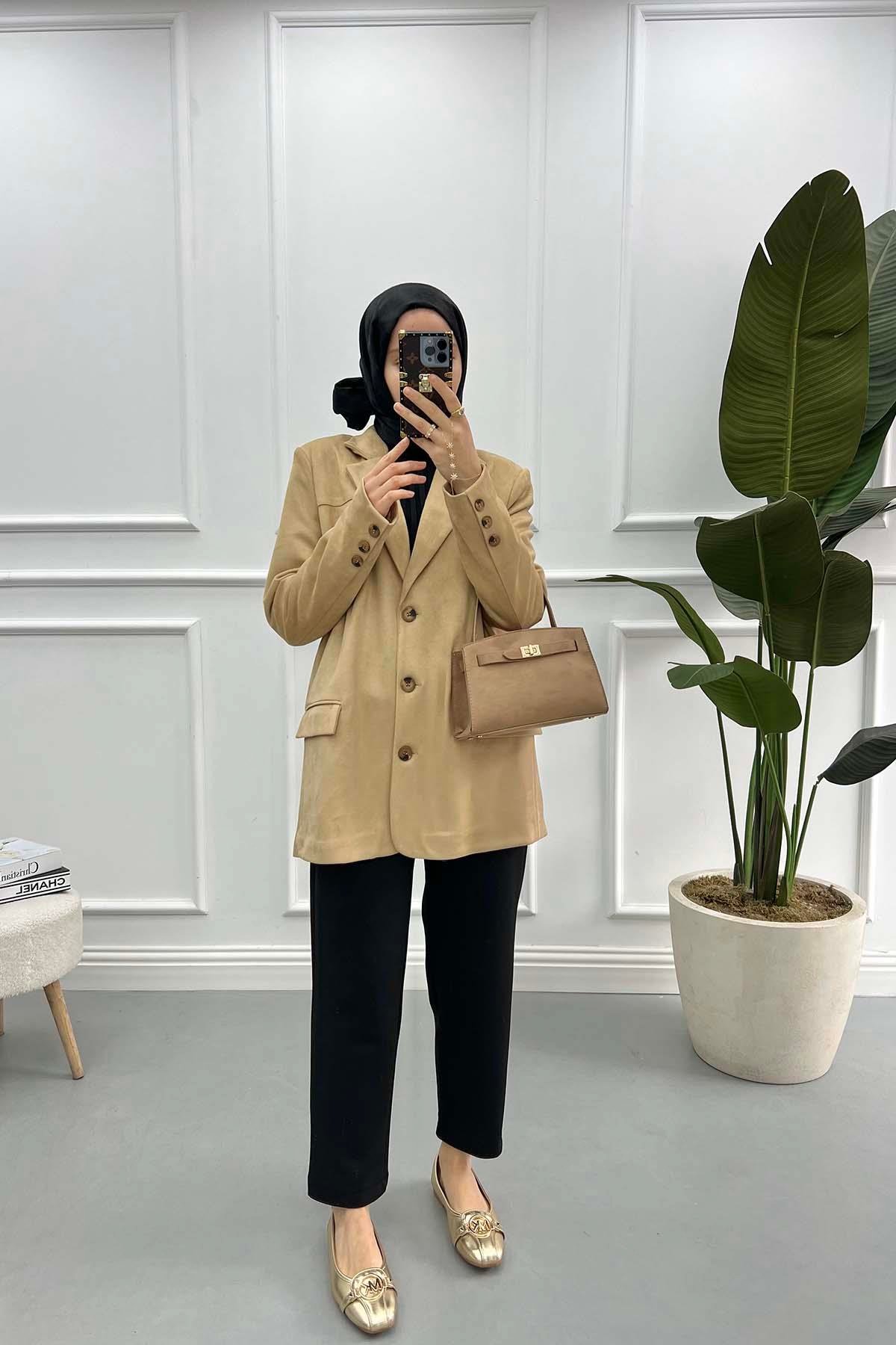 Süet Blazer Ceket Sütlü Kahve