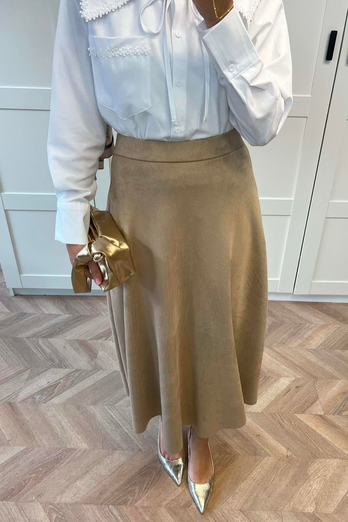 Süet Kloş Etek Bej