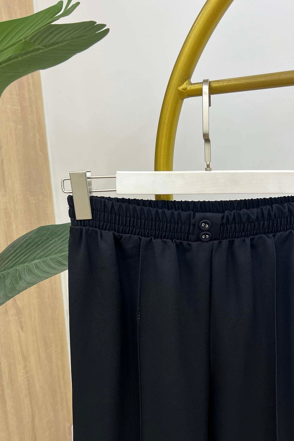 Süs Düğmeli Bel Lastikli Spor Pamuk Pantalon Siyah