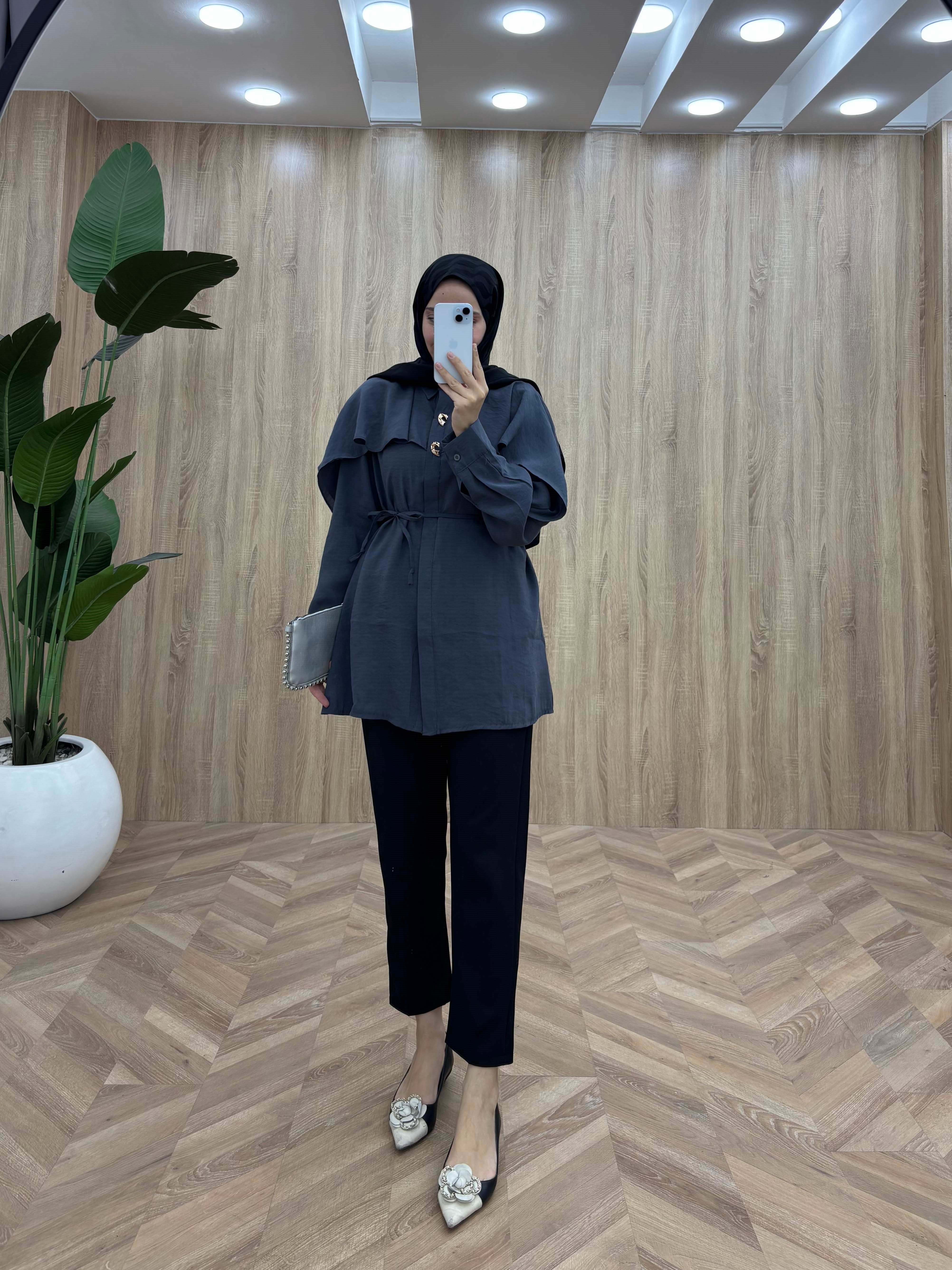 Süs İpli Bel Lastikli Spor Pamuk Pantalon Siyah