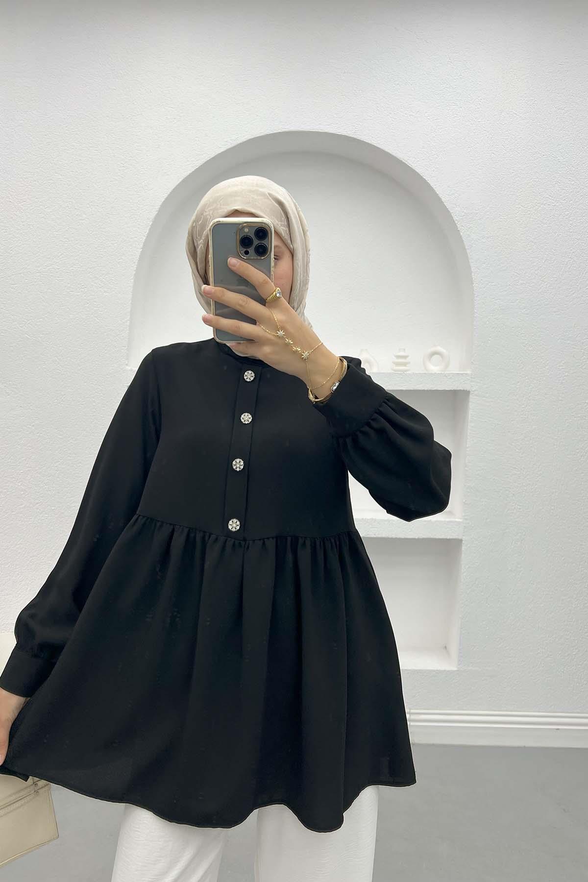 Süs Patlı Bluz Siyah
