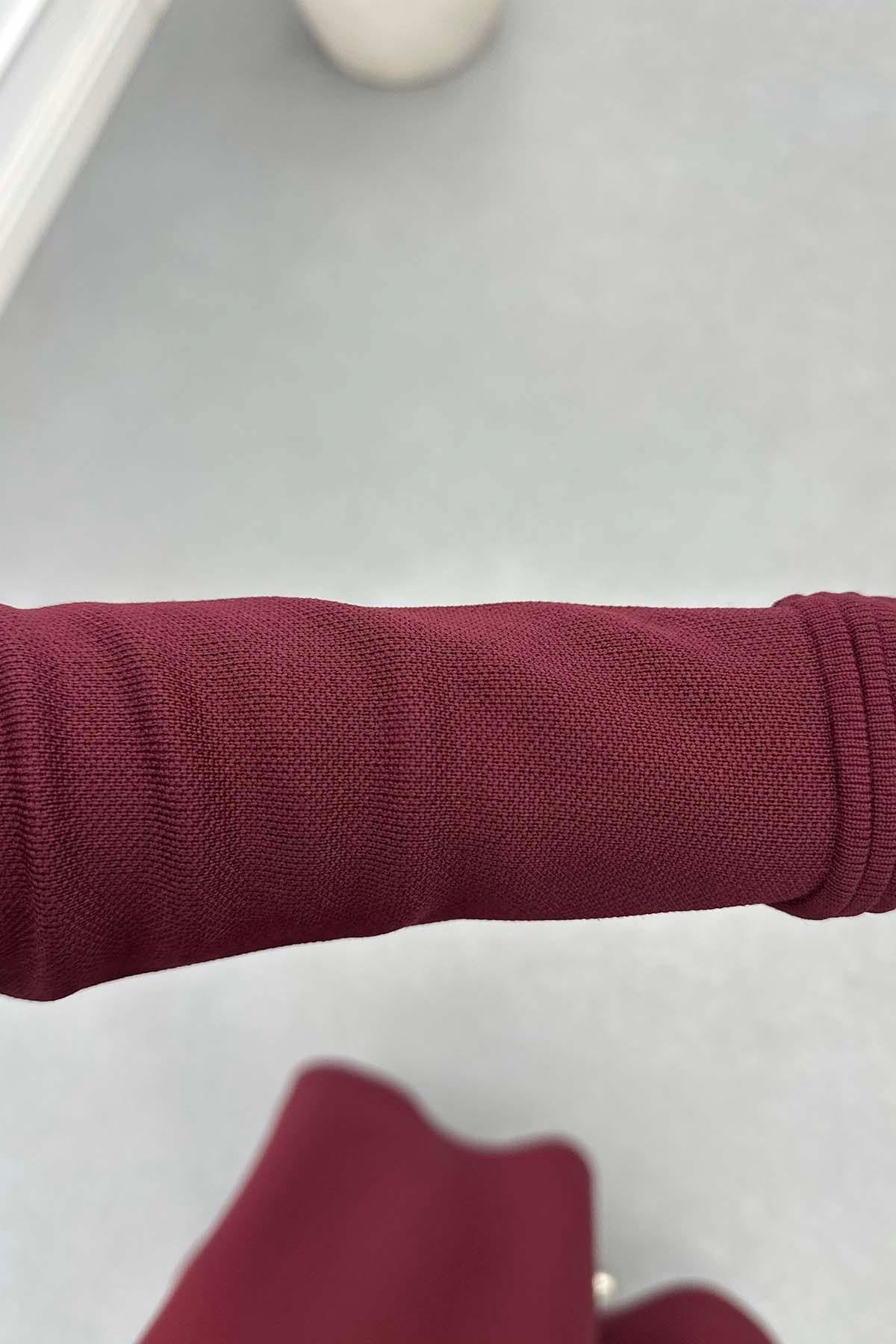 Taş Çakımlı Merserize Hırka Bordo