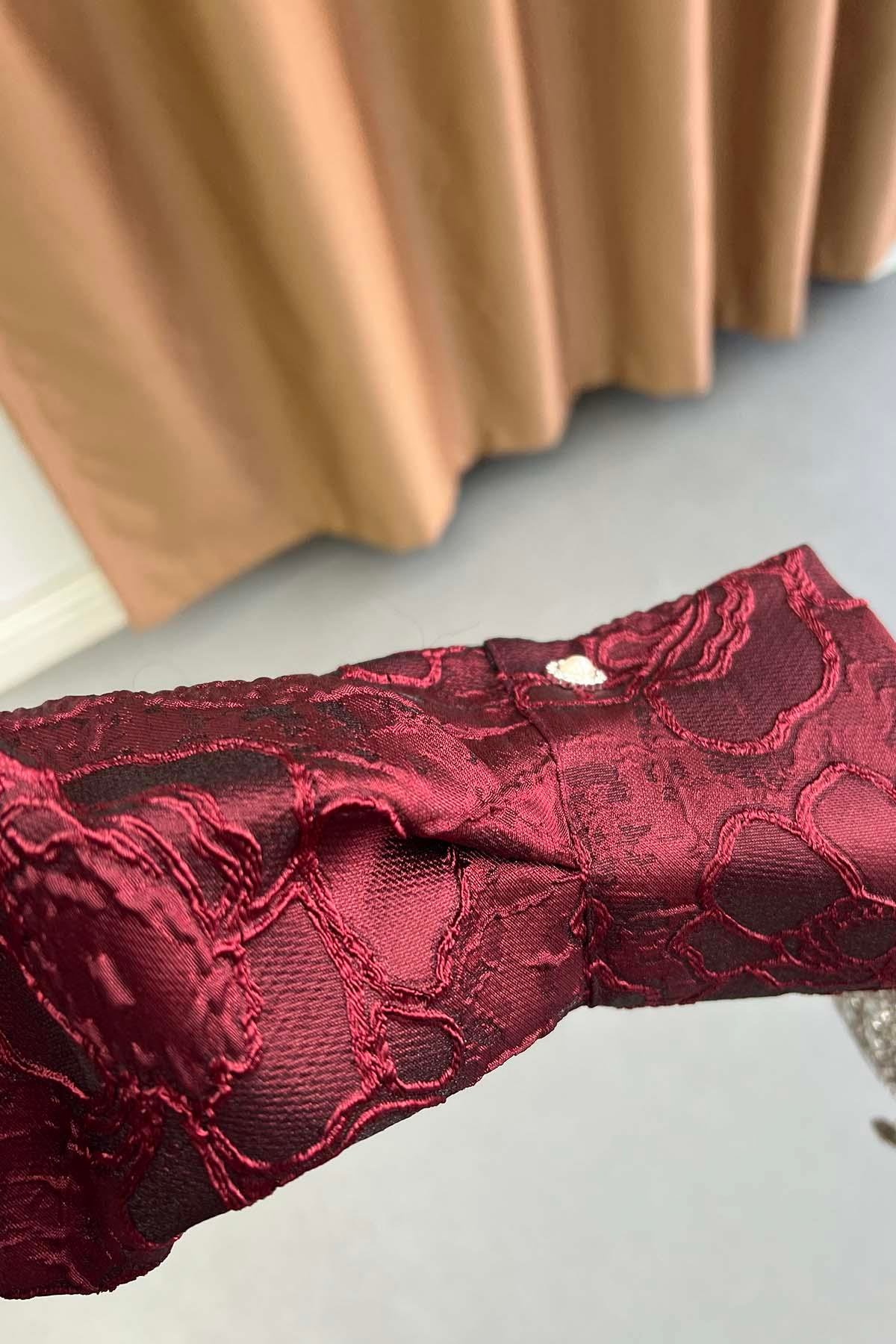 Taş Detaylı Aura Jakar Ceket Bordo
