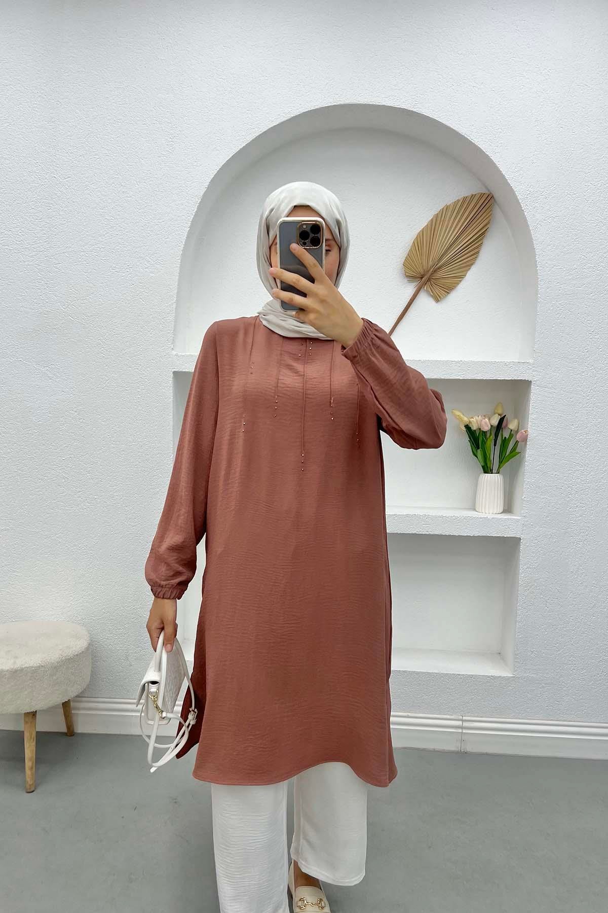 Taş Detaylı Tunik Gül Kurusu