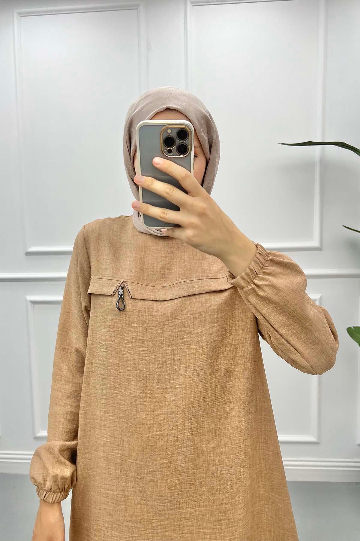 Taş Detaylı Tunik Kahve