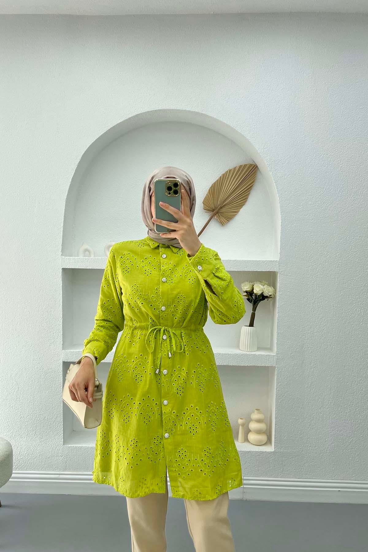 Taş Düğmeli Fisto Tunik Yeşil