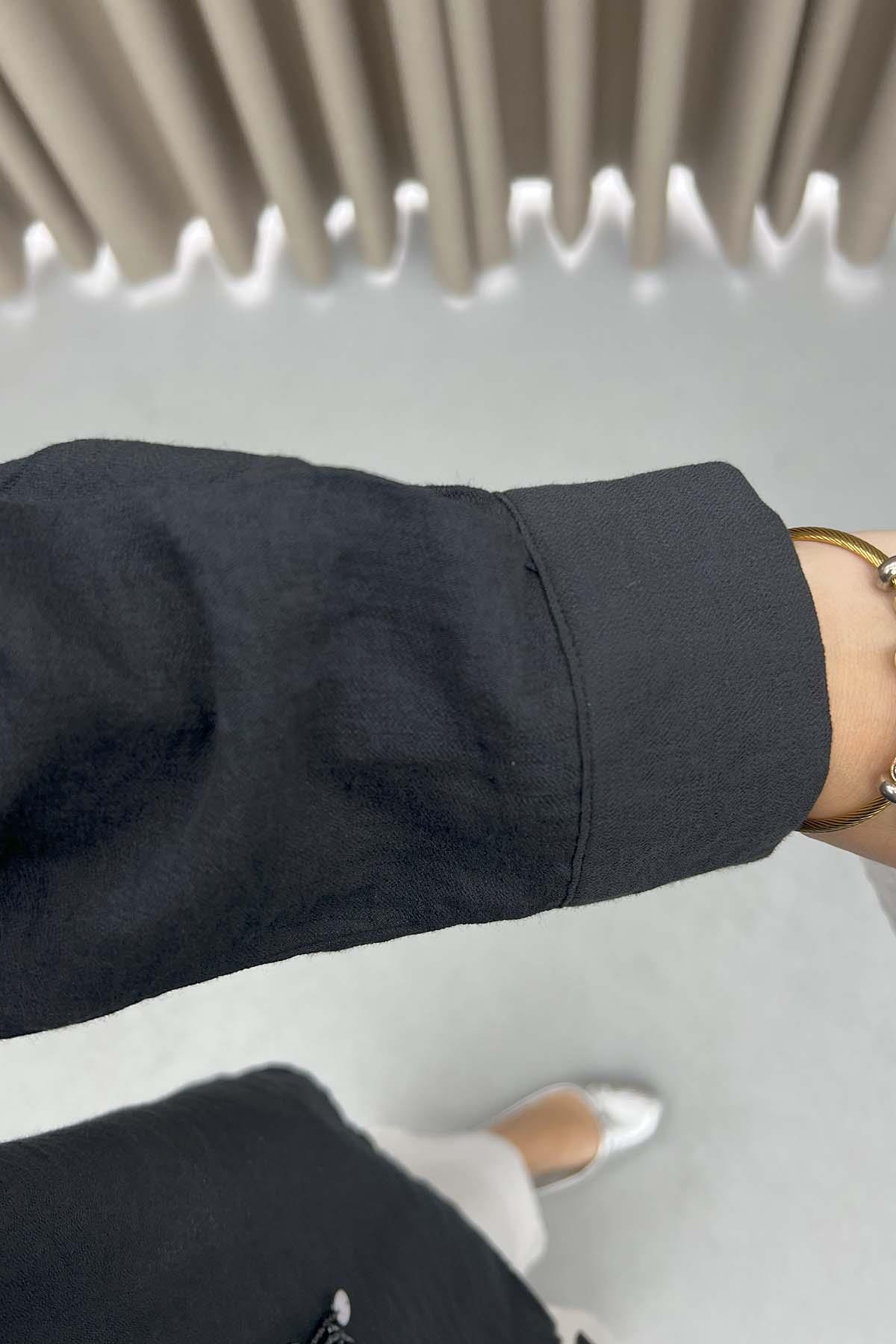 Taş İşlemeli Oversize Gömlek Siyah
