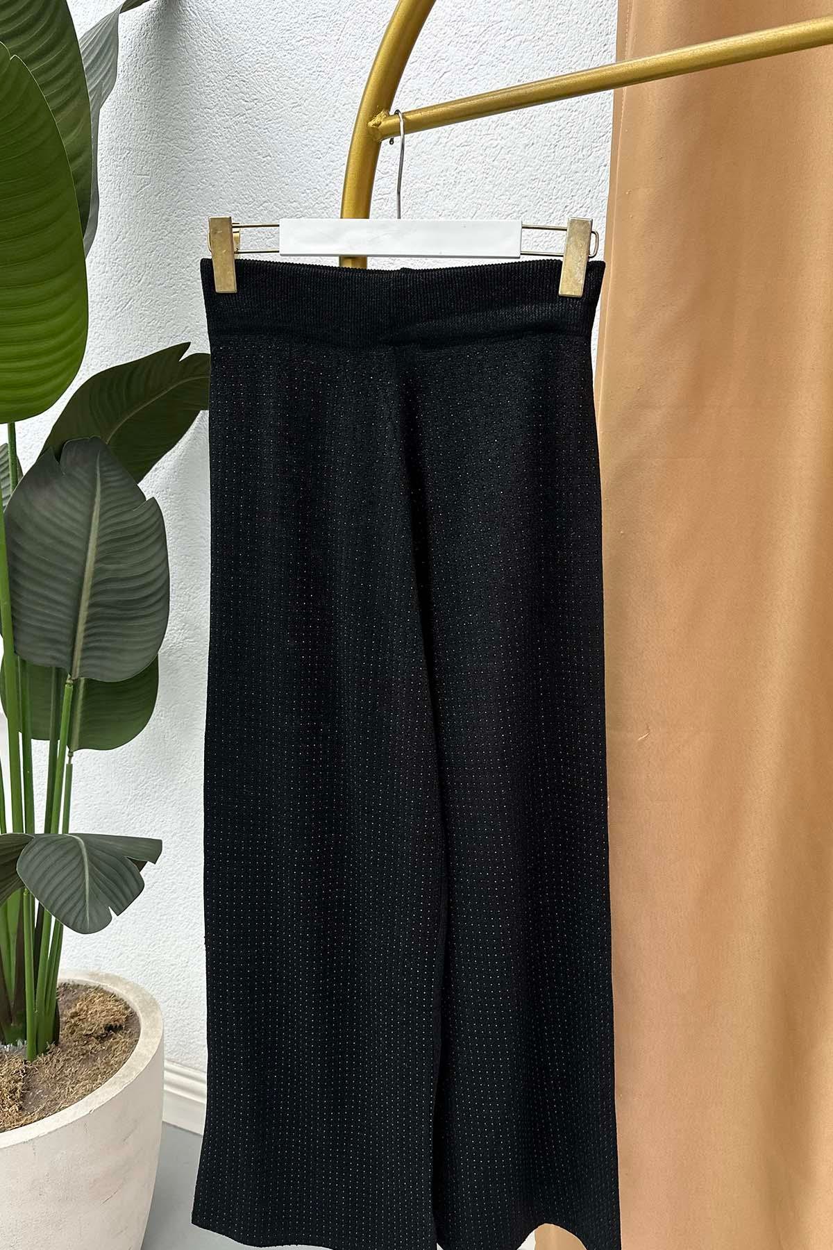 Taş Ve Sim Detaylı Triko Pantalon Siyah