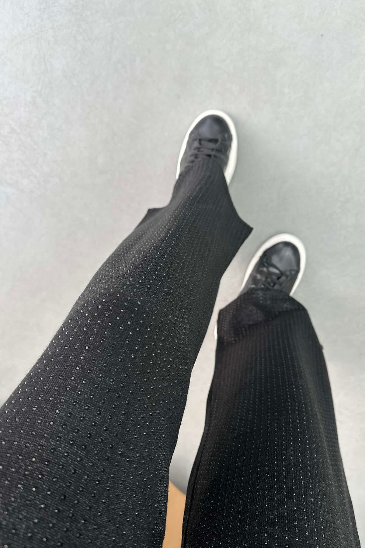 Taş Ve Sim Detaylı Triko Pantalon Siyah