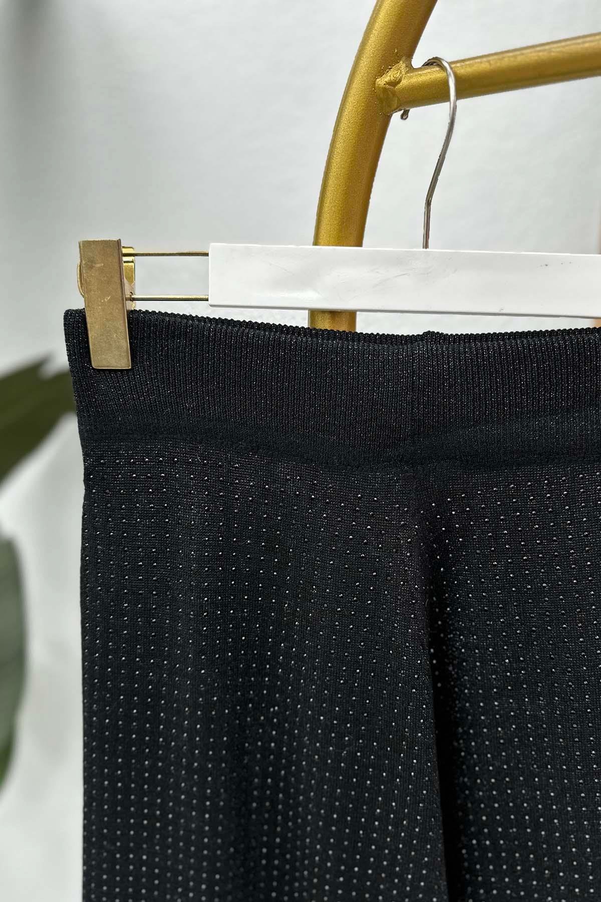 Taş Ve Sim Detaylı Triko Pantalon Siyah