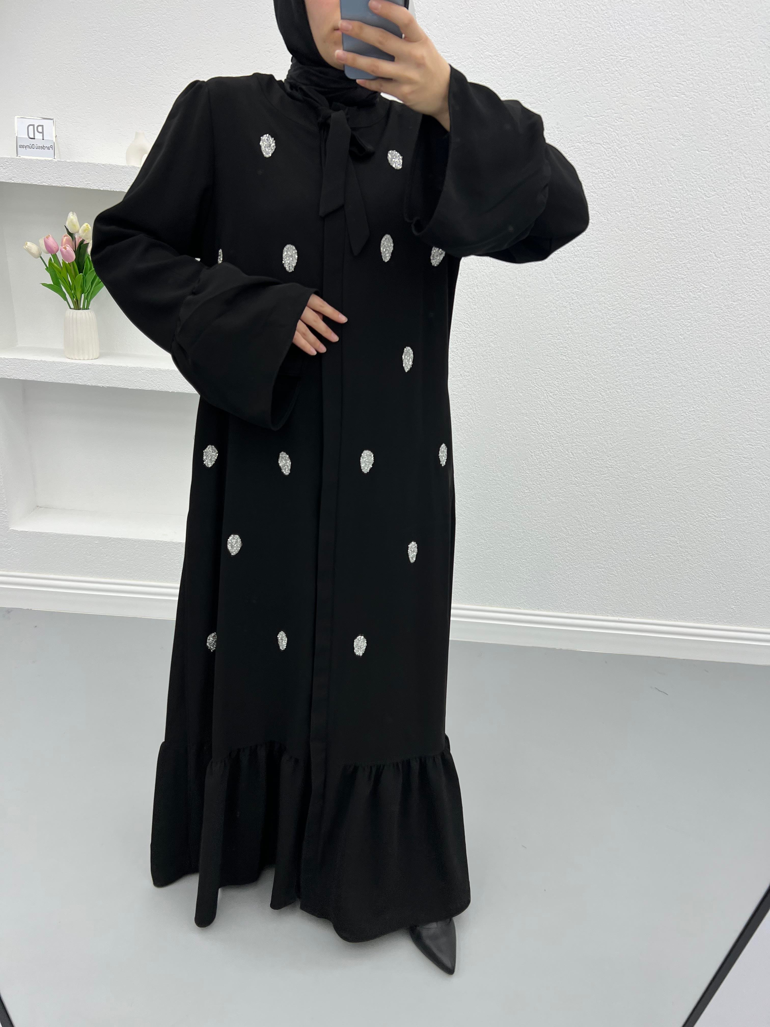 Taşlı Abaya Siyah