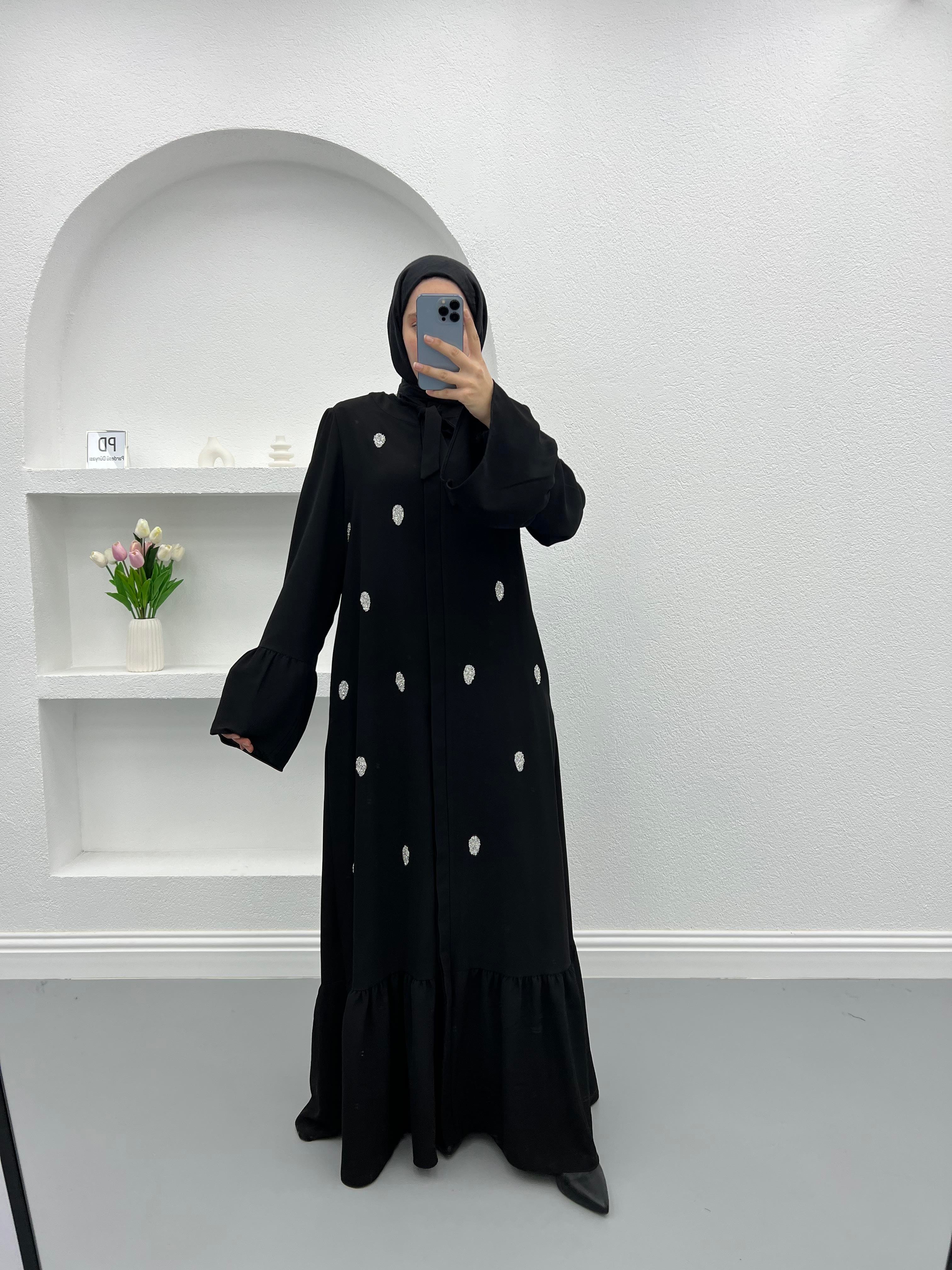 Taşlı Abaya Siyah