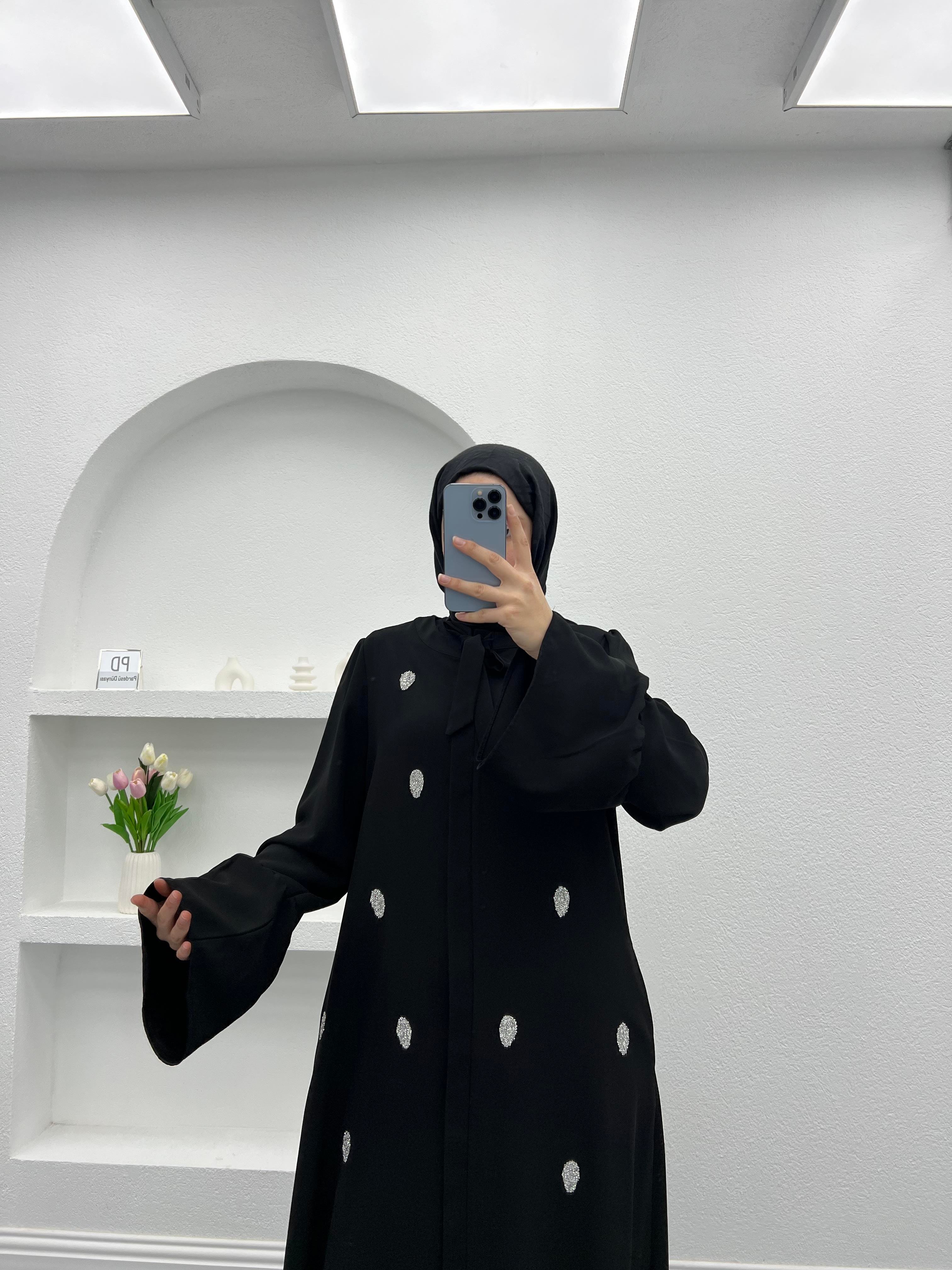 Taşlı Abaya Siyah