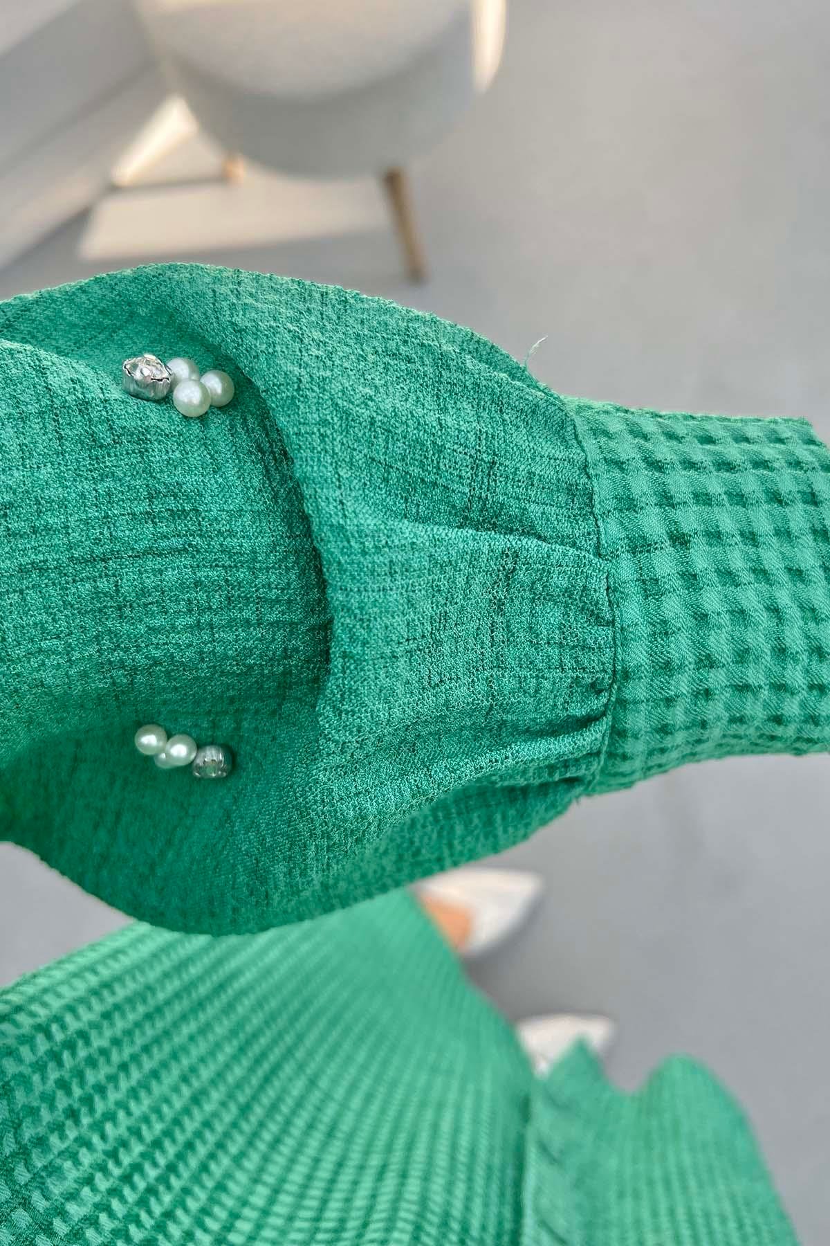 Taşlı Fırfrlı Gofre Tunik Benetton Yeşil