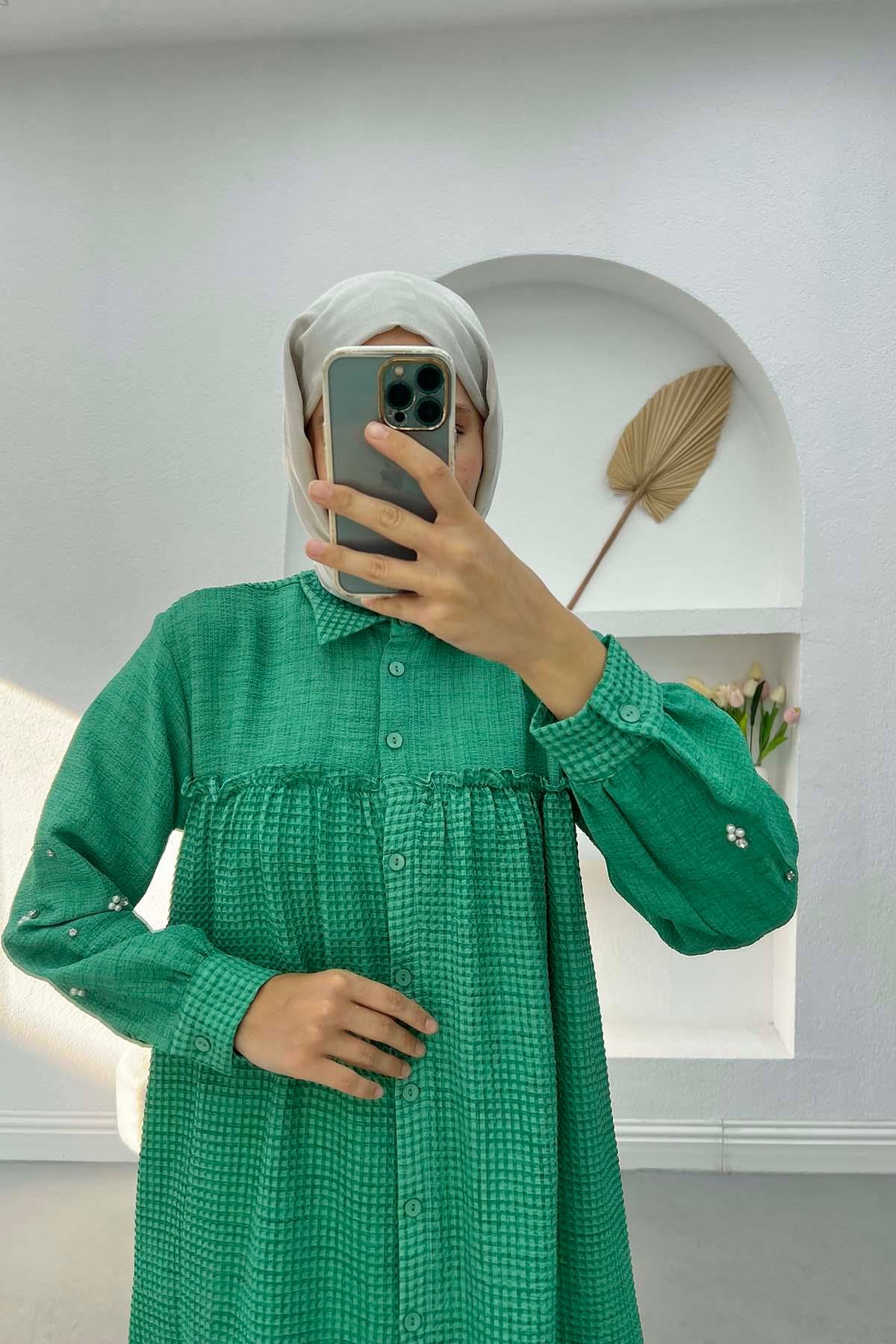 Taşlı Fırfrlı Gofre Tunik Benetton Yeşil