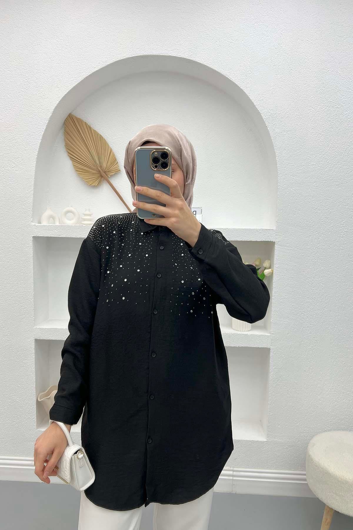 Taşlı Gömlek Siyah