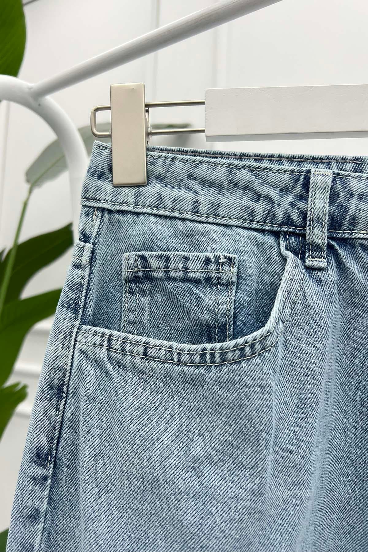 Taşlı Kot Pantolon Mavi