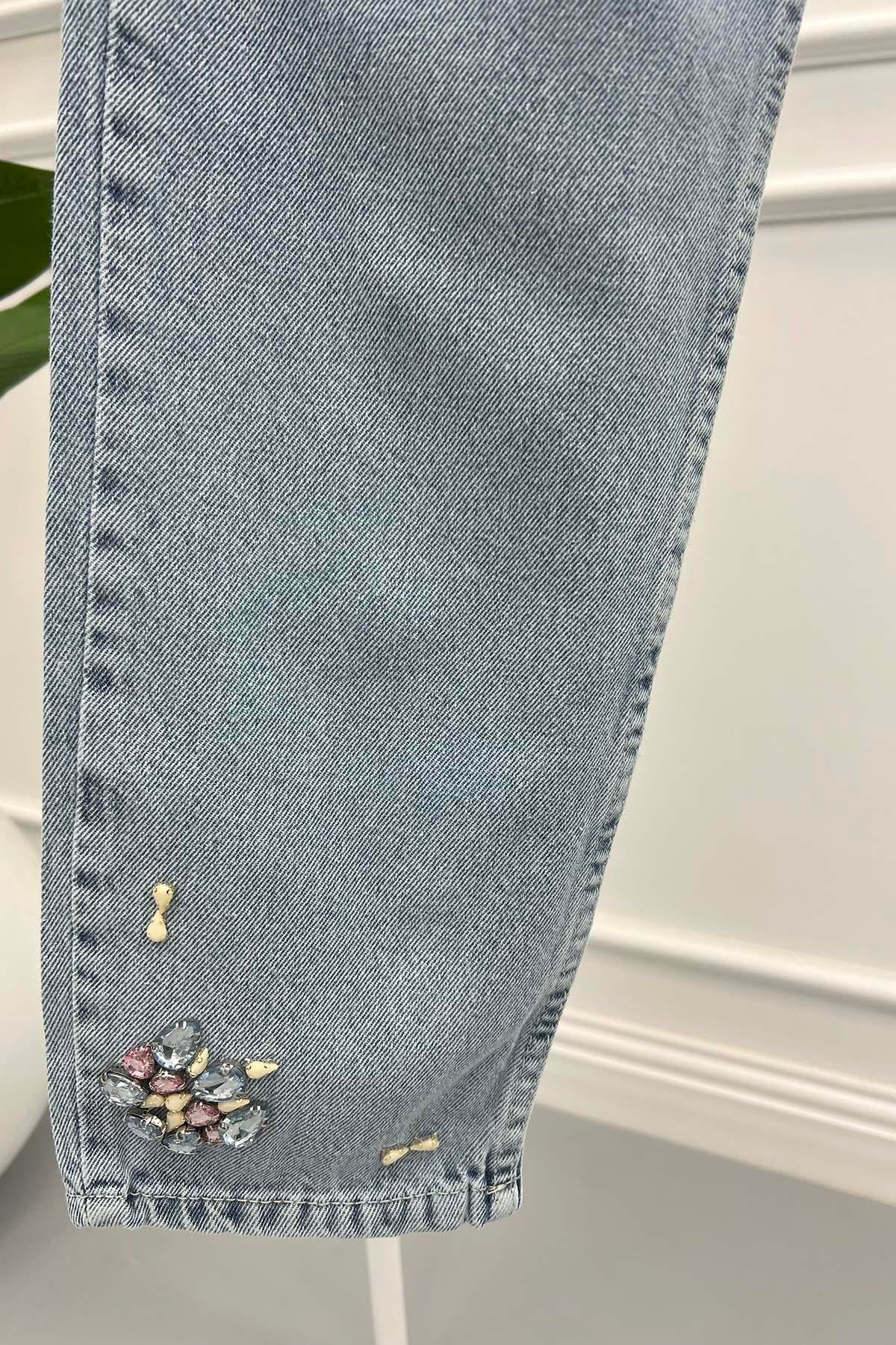 Taşlı Kot Pantolon Mavi