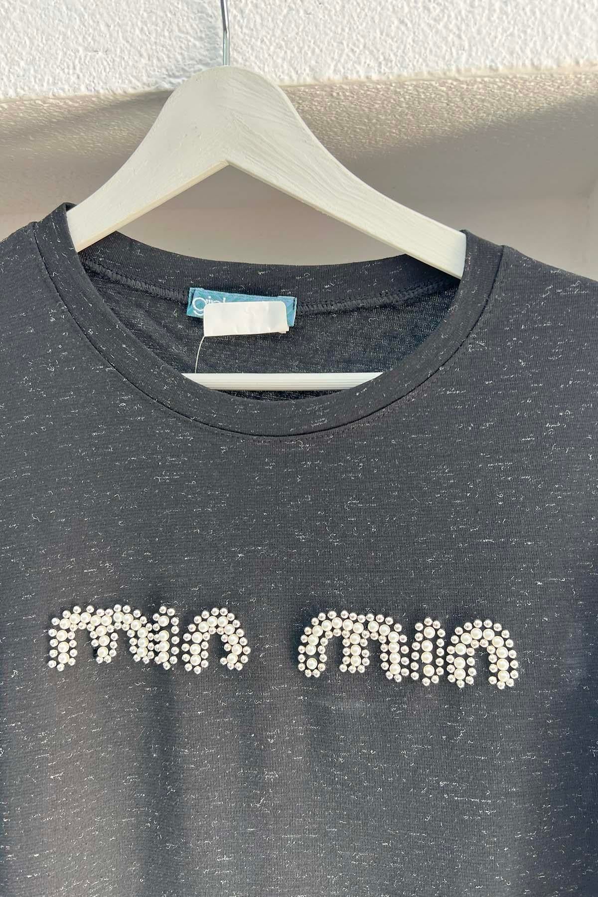 Taşlı Mın Tshirt Siyah