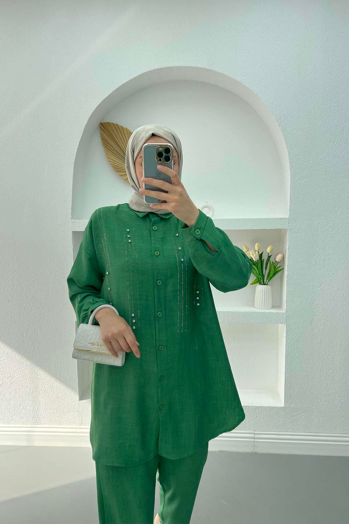 Taşlı Tunik Takım Yeşil