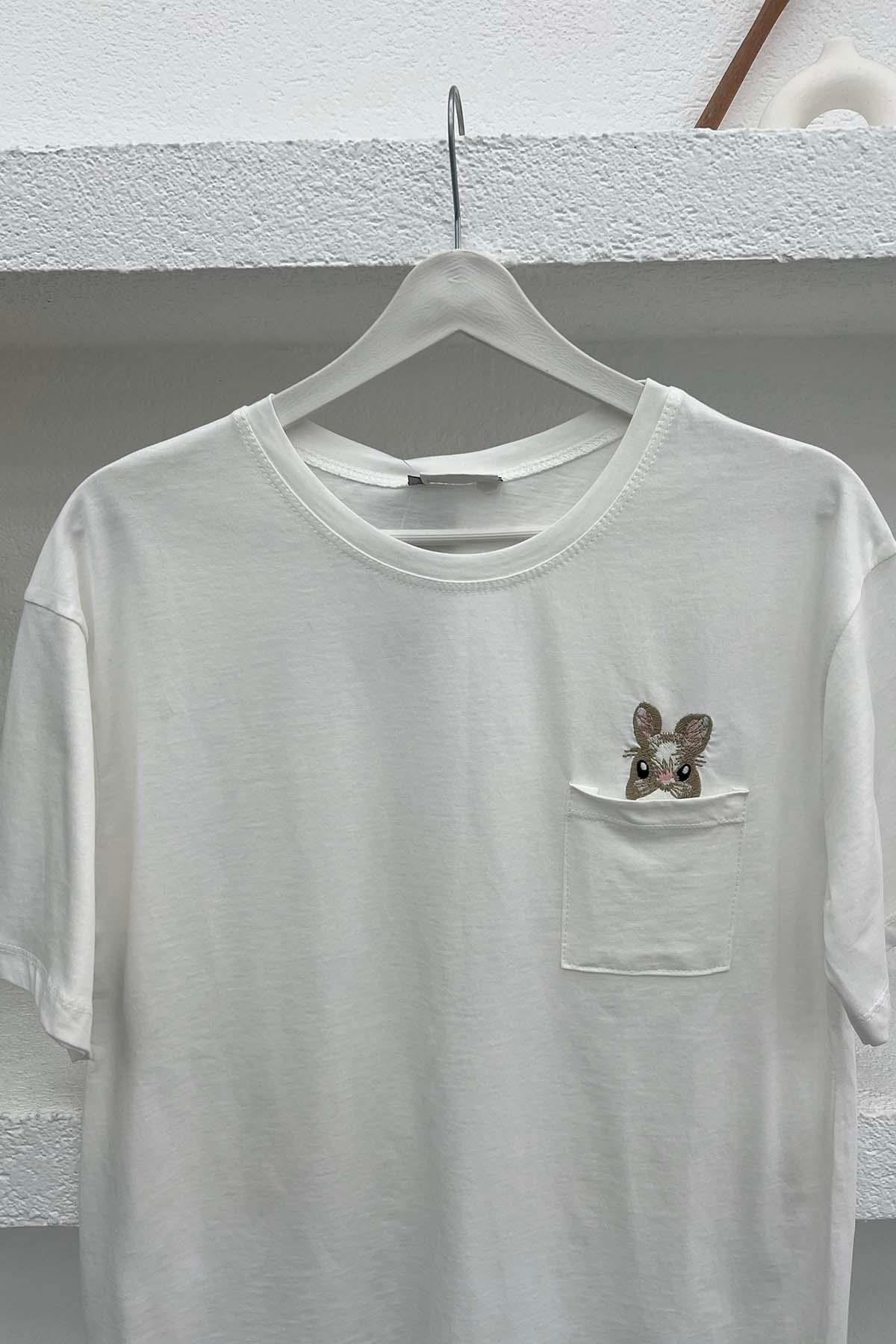 Tavşan Vigürlü T-Shirt Beyaz
