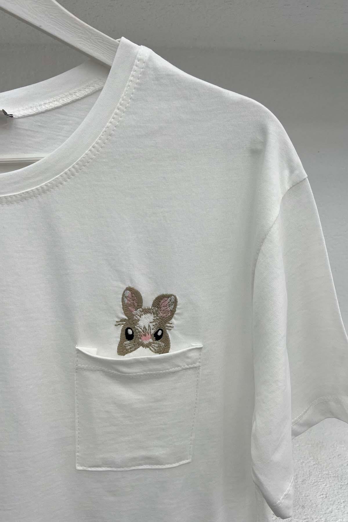 Tavşan Vigürlü T-Shirt Beyaz