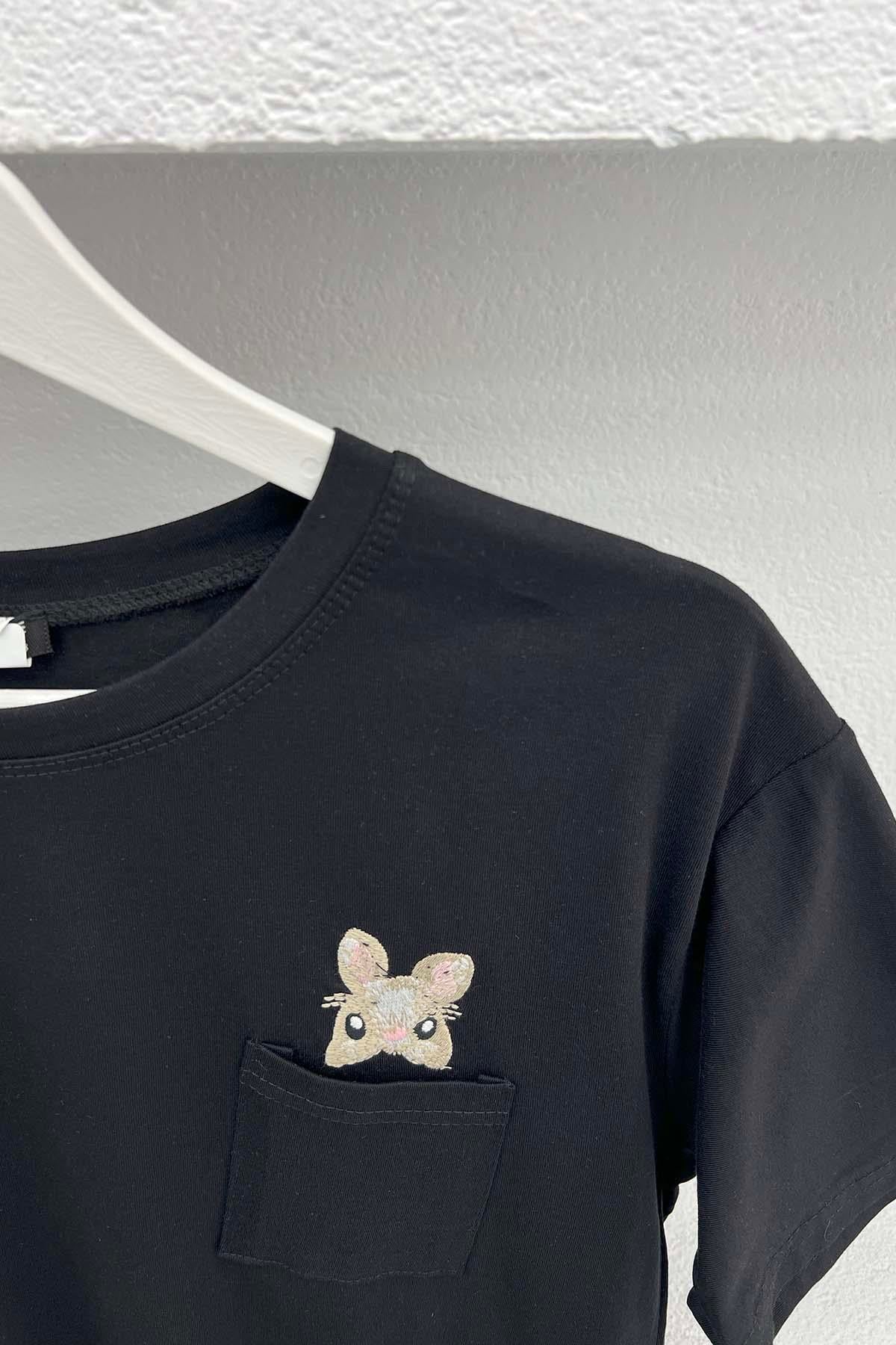 Tavşan Vigürlü T-Shirt Siyah