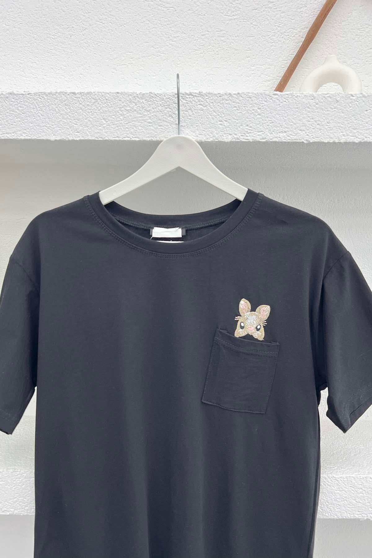 Tavşan Vigürlü T-Shirt Siyah