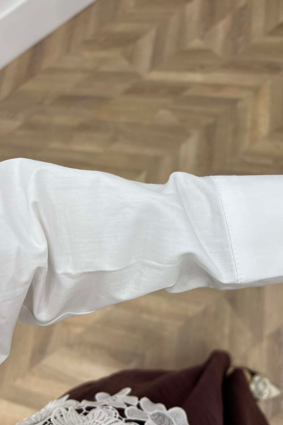 Tek Cepli Dantel Detaylı kısa Gömlek Beyaz