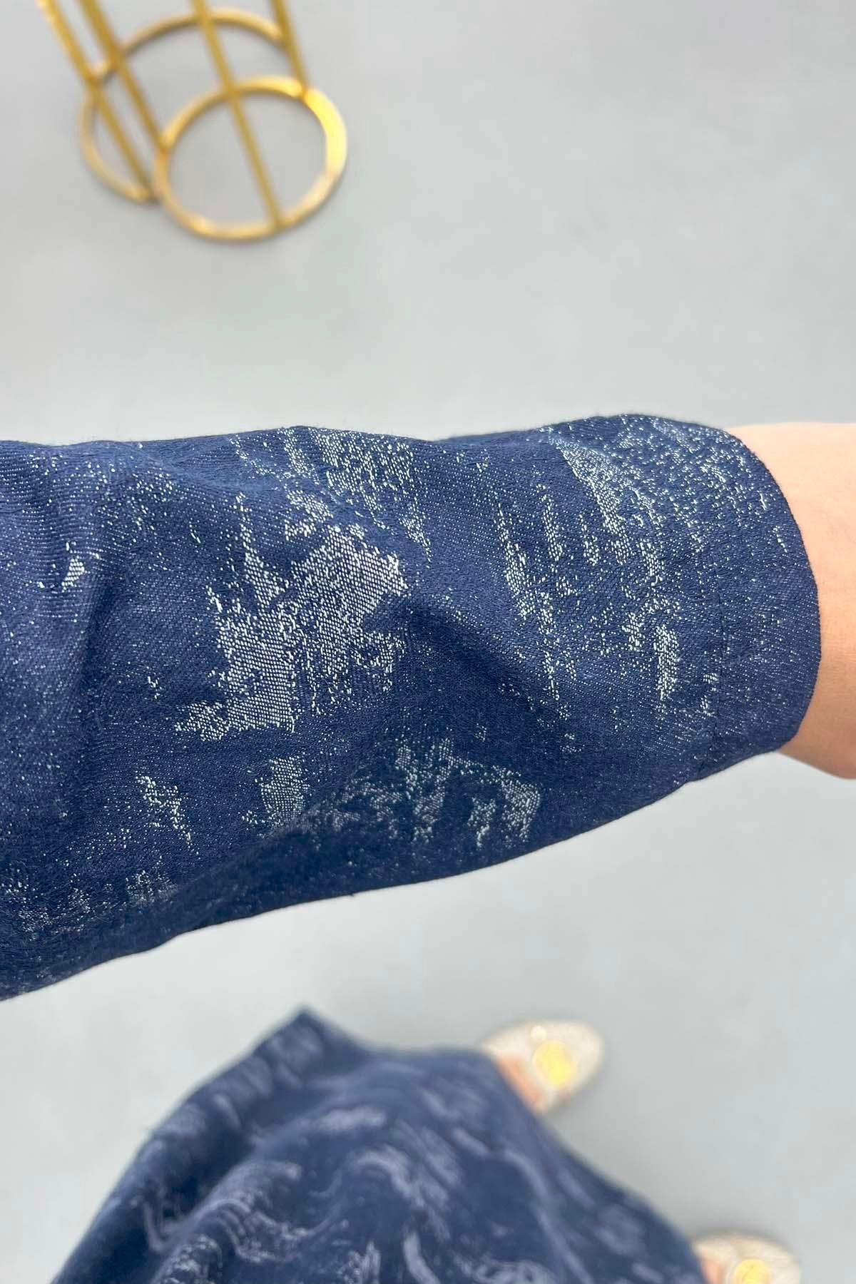 Texture Desen Denim Elbise Lacivert