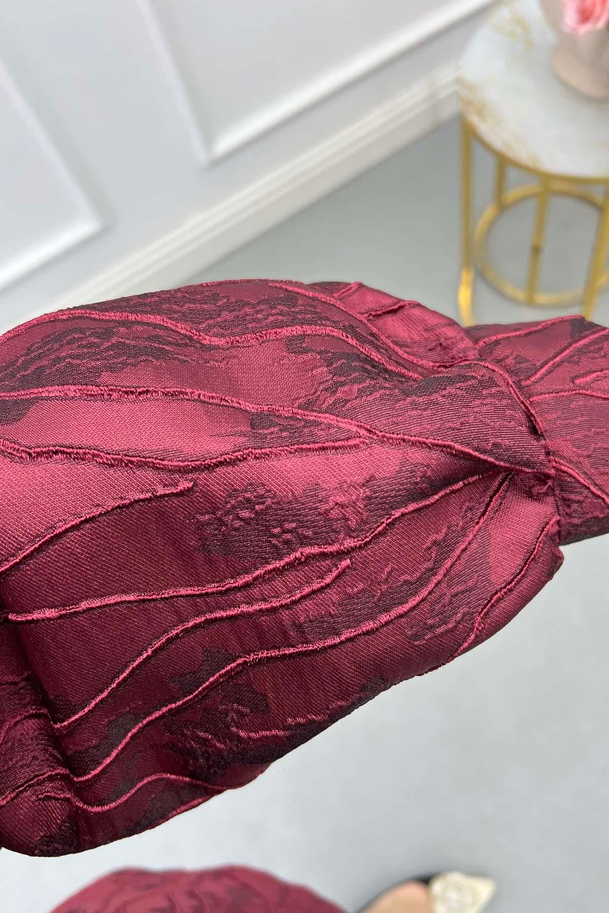 Titan Dokulu Büzgülü Jakar Ceket Bordo