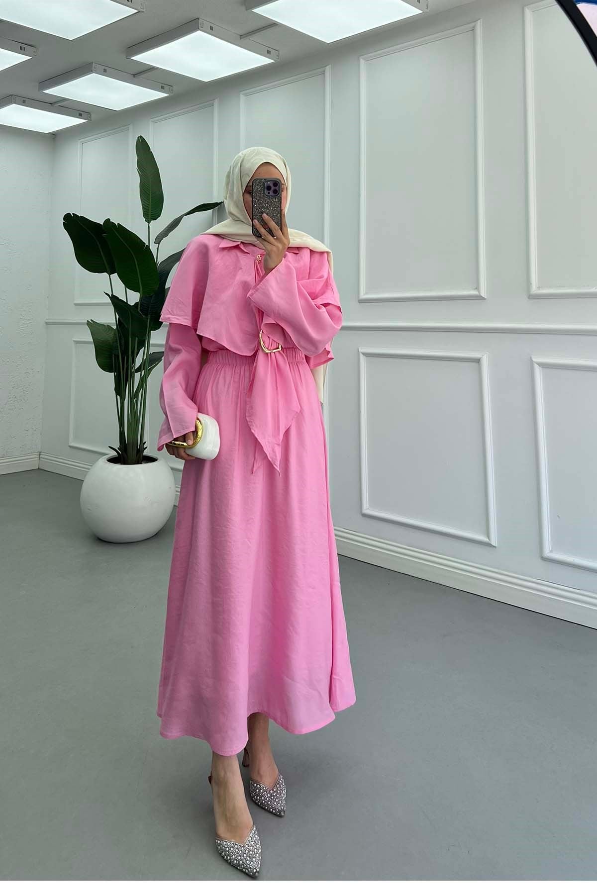 Tokalı Pelerinli Asalet Takım Pembe