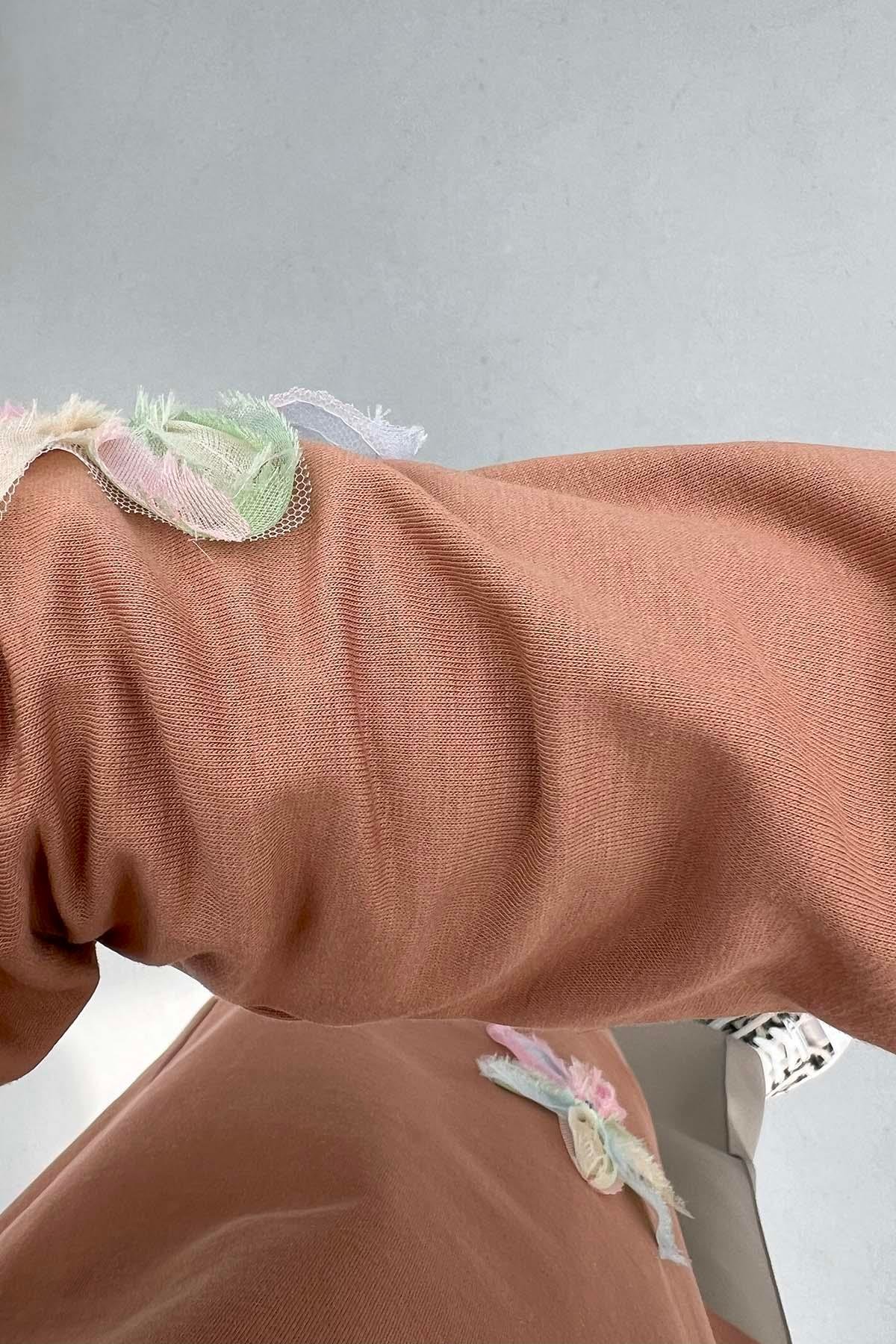 Tül Çiçekli Tunik Camel