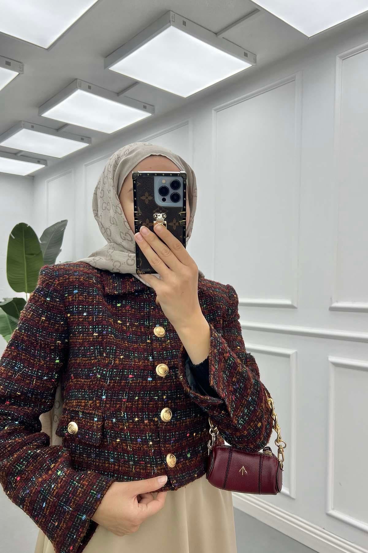 Tuvit Astarlı Crop Ceket Bordo