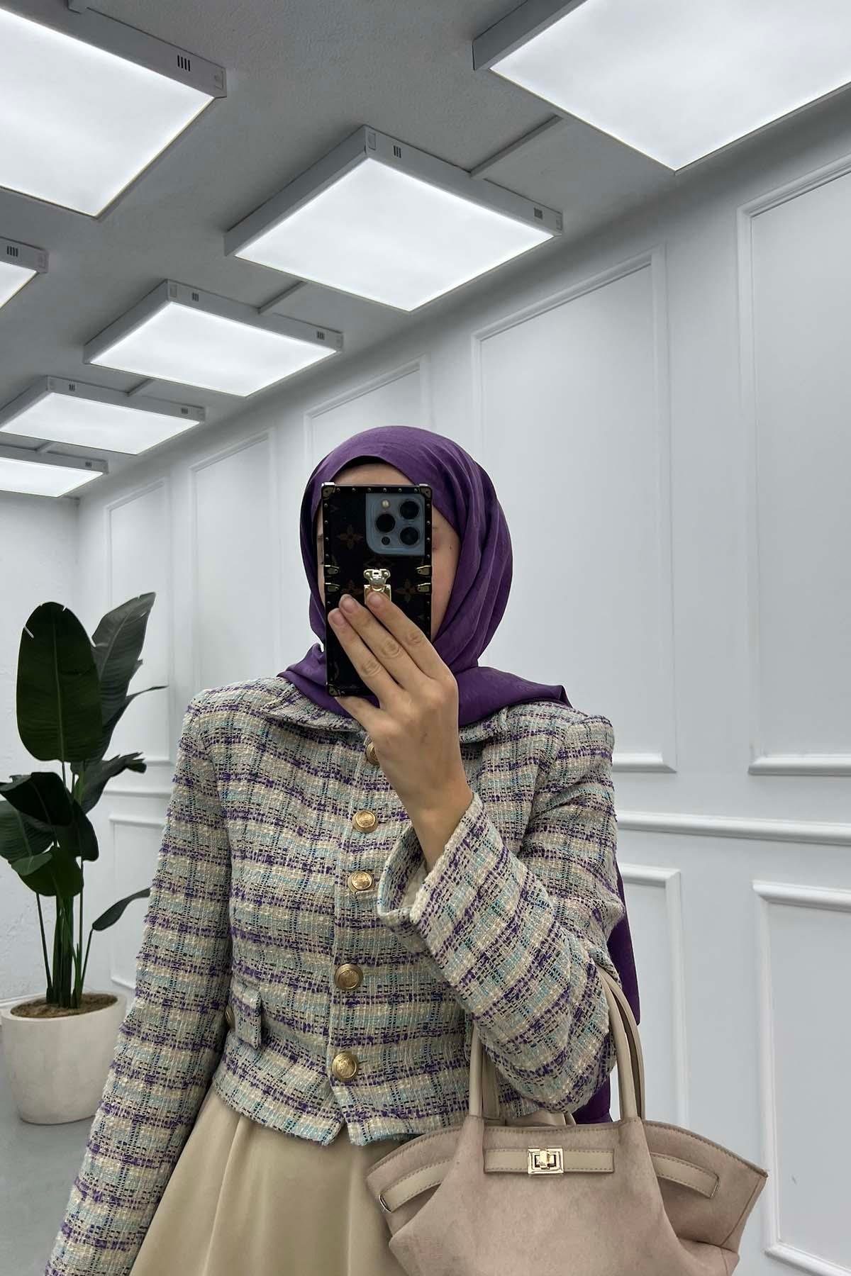 Tuvit Astarlı Crop Ceket Mor