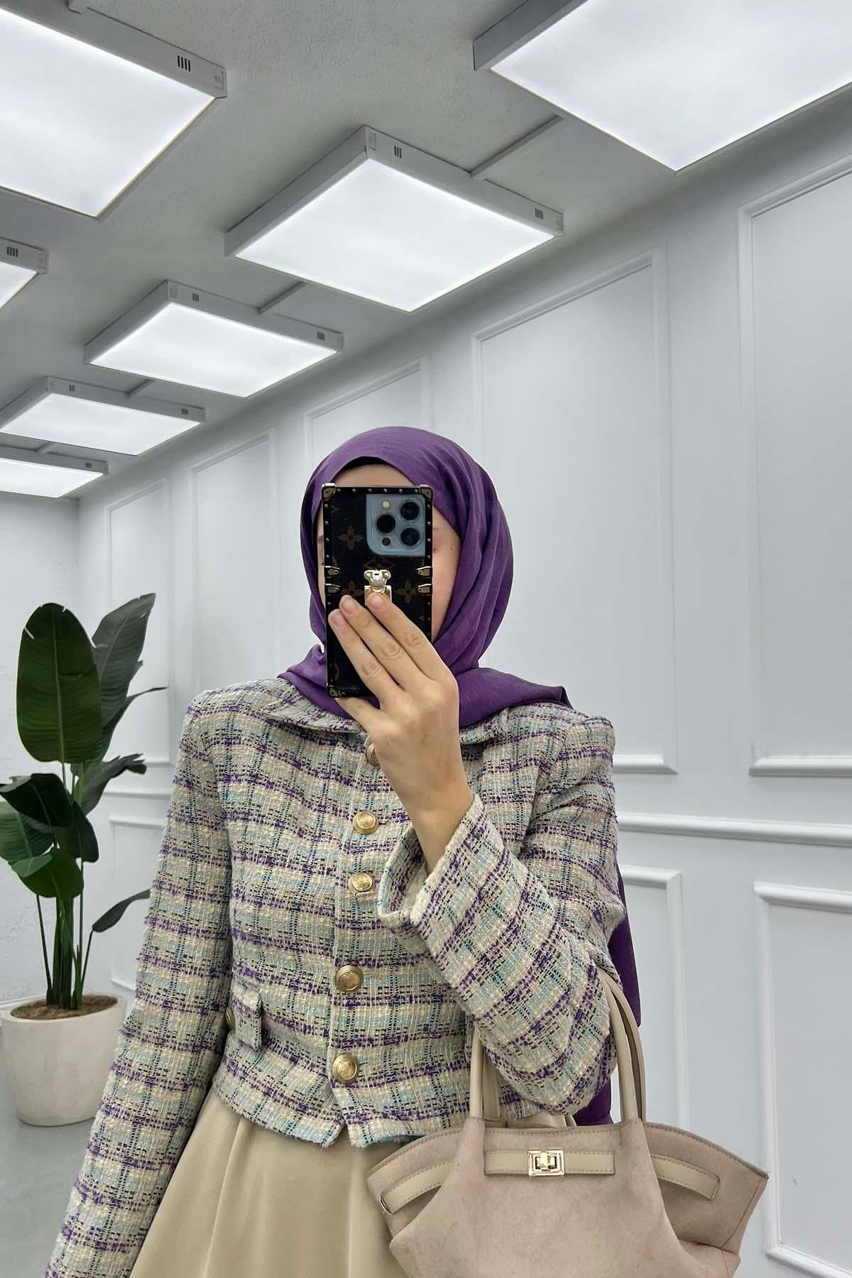 Tuvit Astarlı Crop Ceket Mor