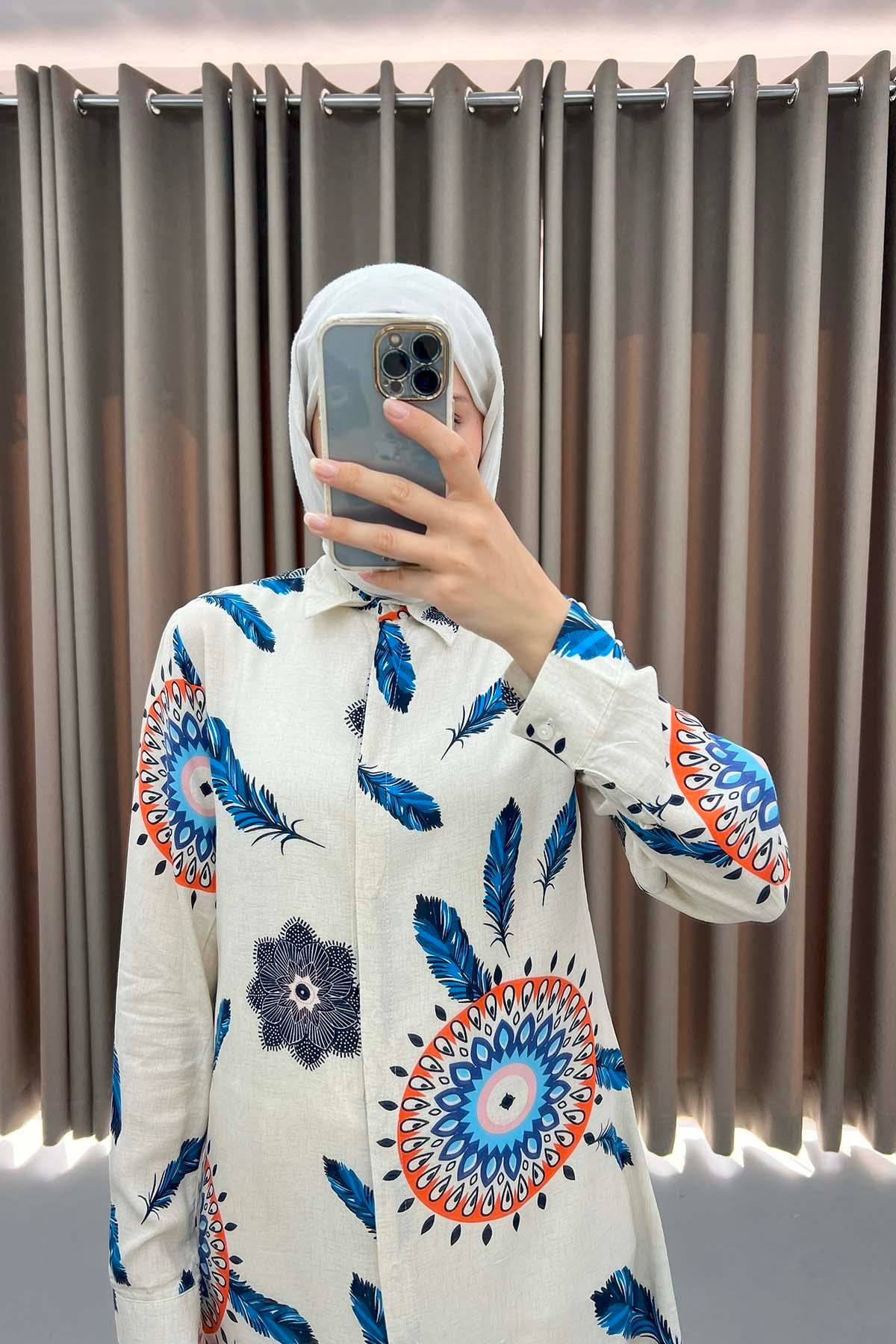 Tüy Desenli Tunik Lacivert