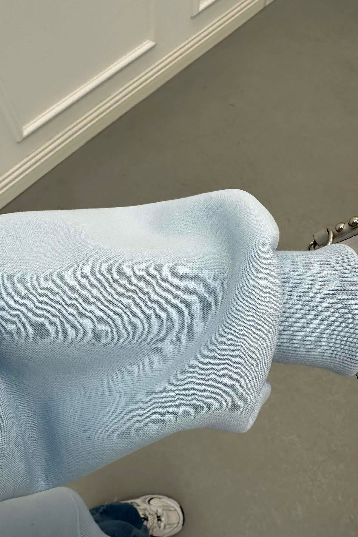 Üç İplik Bisiklet Yaka Sweatshirt Bebe Mavi