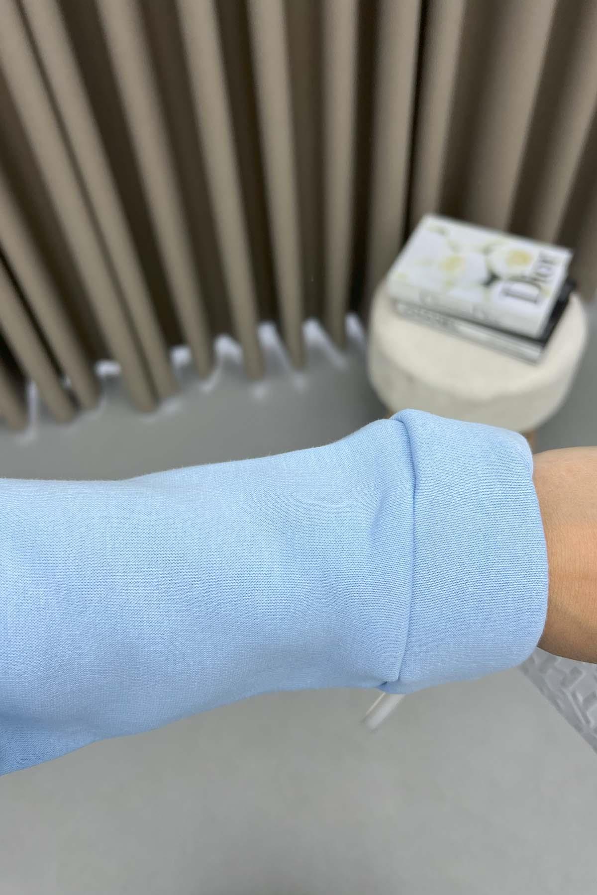 Üç İplik Çıtçıtlı Sweatshirt Mavi